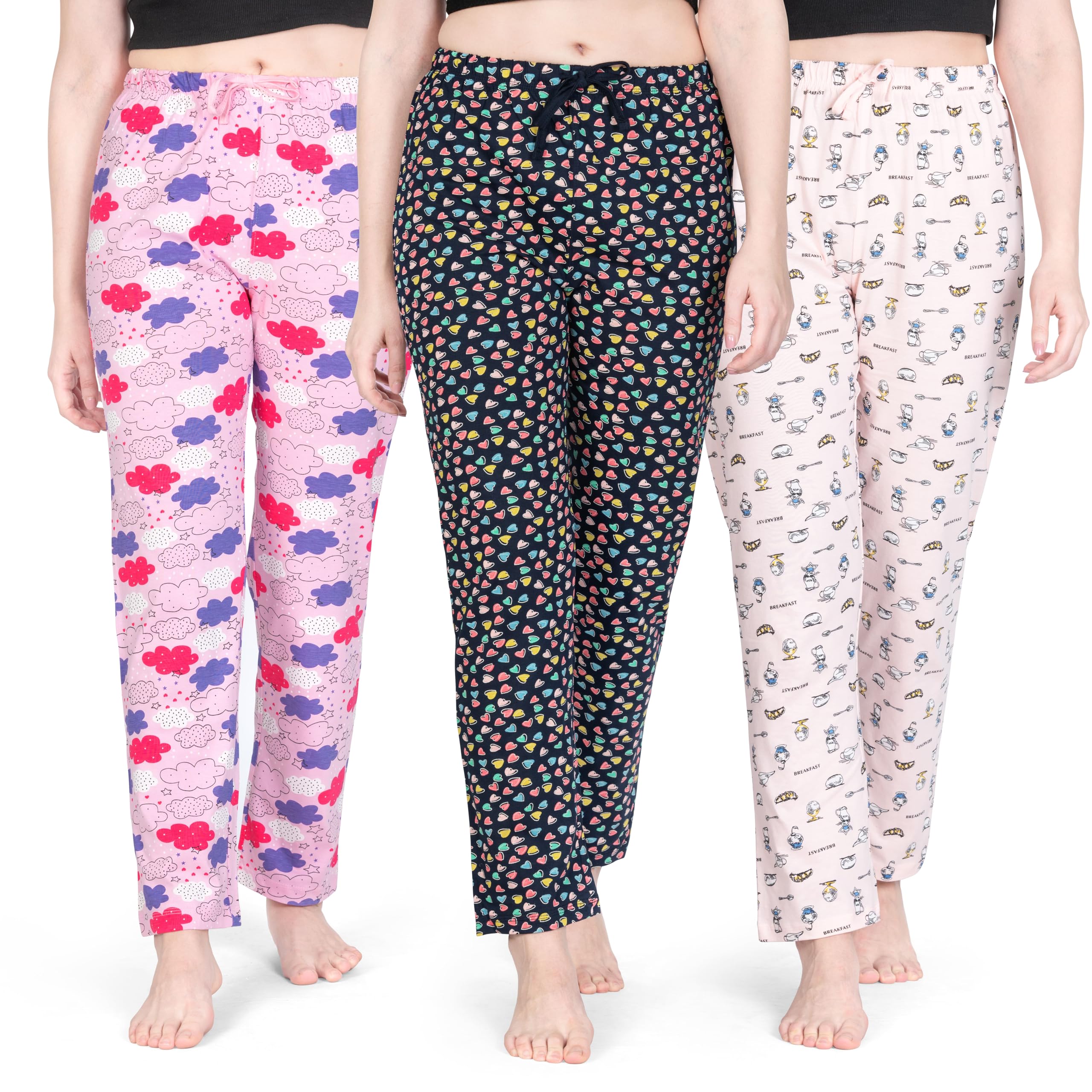 Women's Cotton Printed Pyjama pack of 3