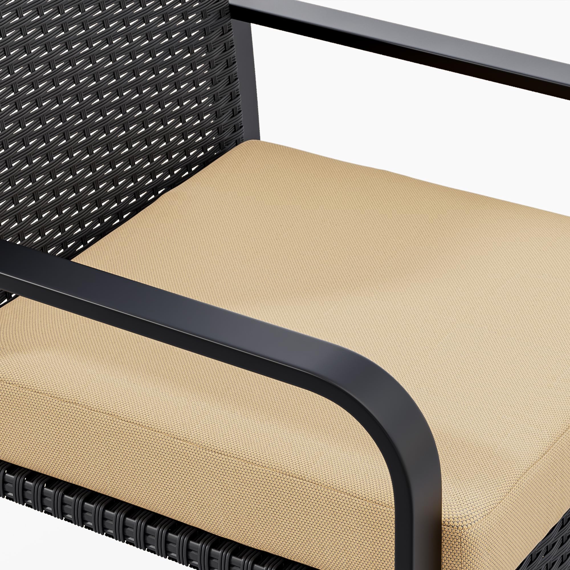 Bealife Salottino da Esterno in Rattan, Set Giardino 3 Pezzi con 2 Poltrone Imbottite + Tavolino con Piano in Vetro, Mobili per Balcone e Terrazza (beige)