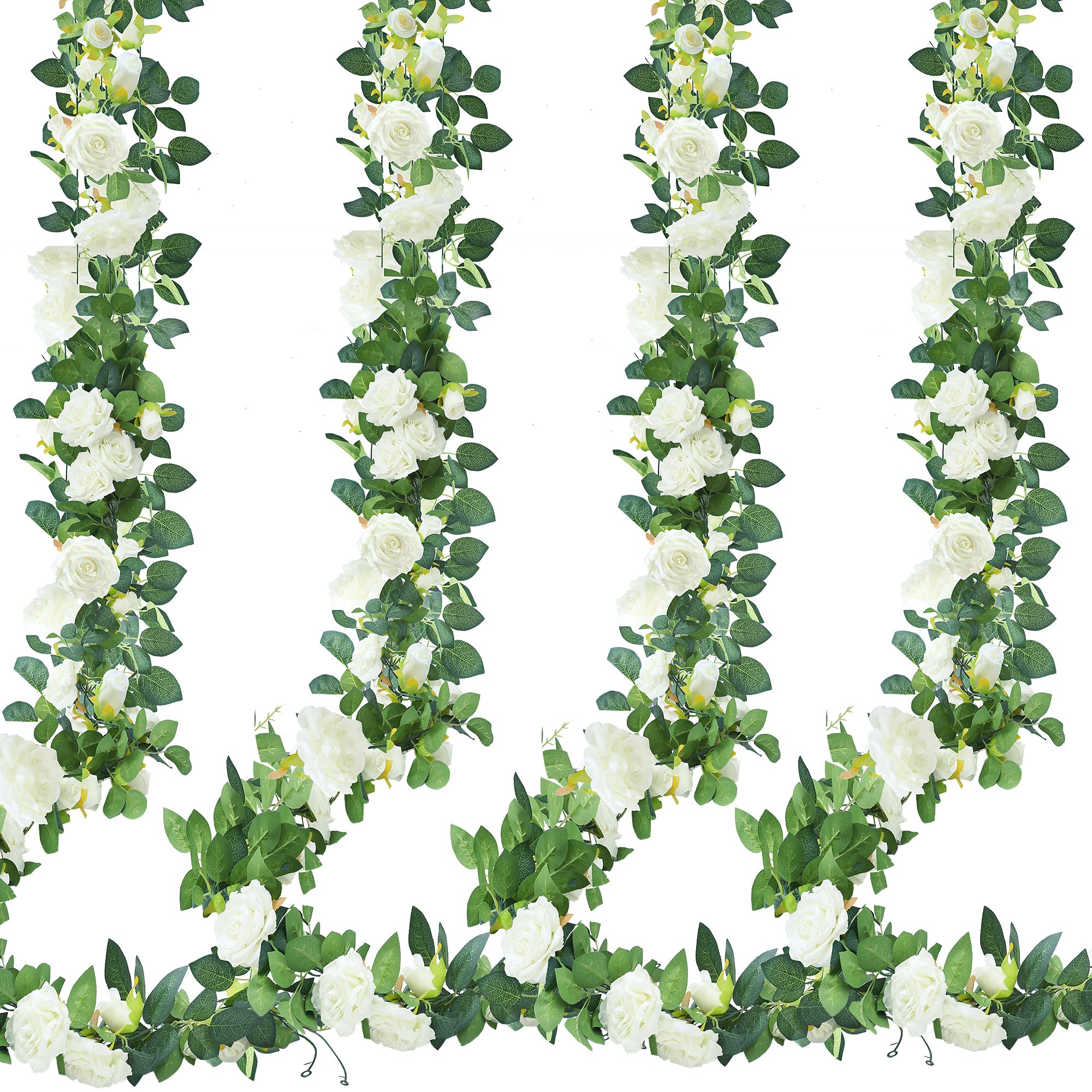 guirnaldas de Rosas Artificiales de 9,4 m, Guirnalda Floral de Seda sintética, para Colgar, para Arco de Boda, Fiesta, Pared, jardín, Ceremonia, Fondo, decoración Exterior (Blanco)