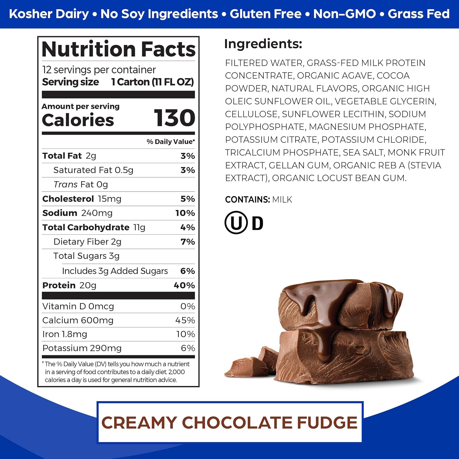 Orgain Grass Fed Clean Protein Shake, Creamy Chocolate Fudge - Meal Replacement, Ready to Drink, Gluten Free, Soy Free, Kosher, Non-GMO Packaging May Vary,11 Fl Oz (Pack of 12) : Grocery & Gourmet Food