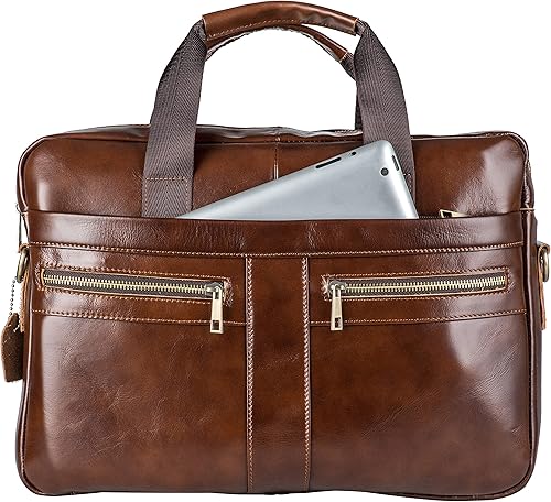 Miniatura 4 de POKOFO Maletín de cuero genuino para laptop con protección acolchada para portátil de 14 pulgadas