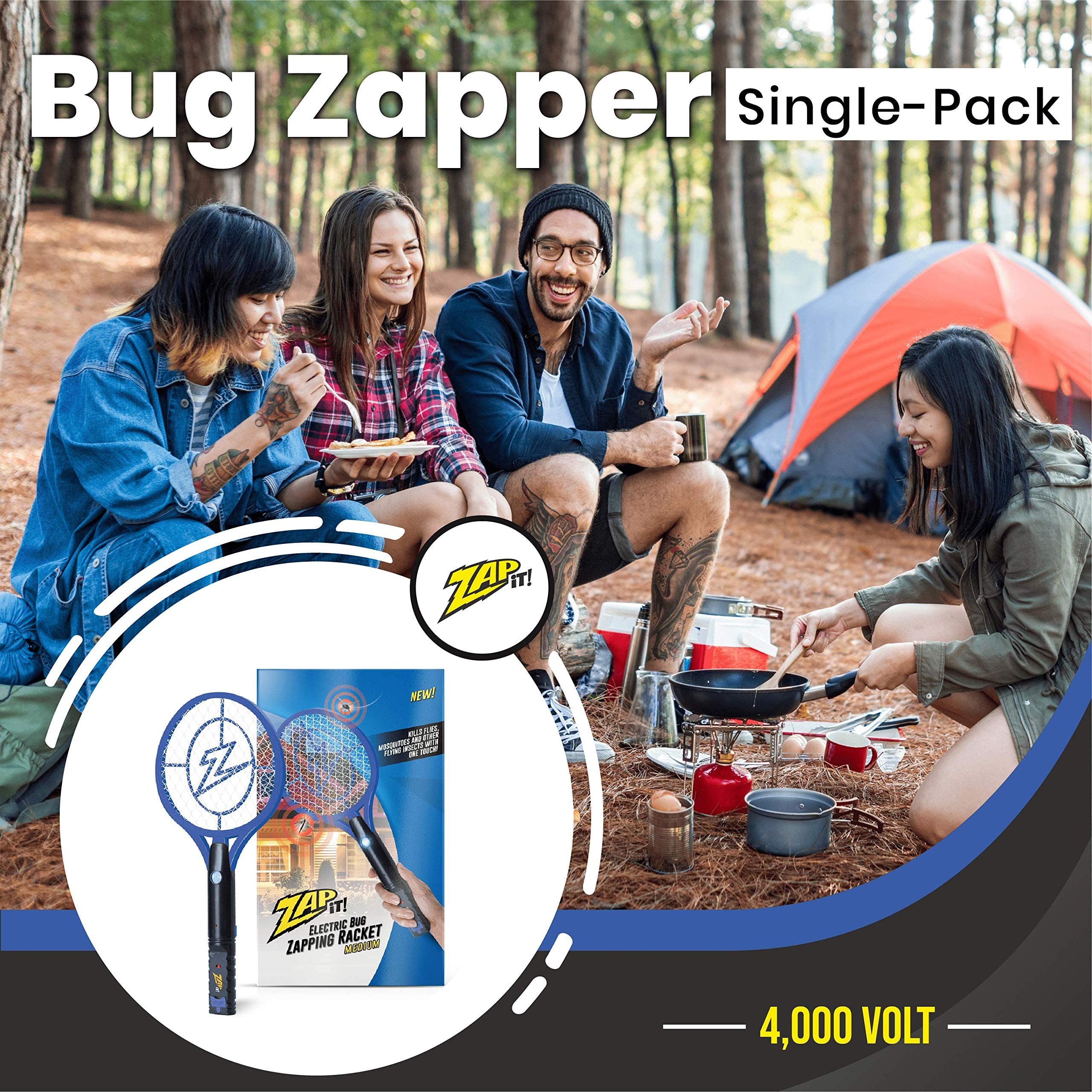 ZAP iT! Zapper elettrico per mosche e zanzare, ad alta resistenza, 4.000 Volt, elettrica anti-insetti, ricaricabile tramite USB, sicura per interni