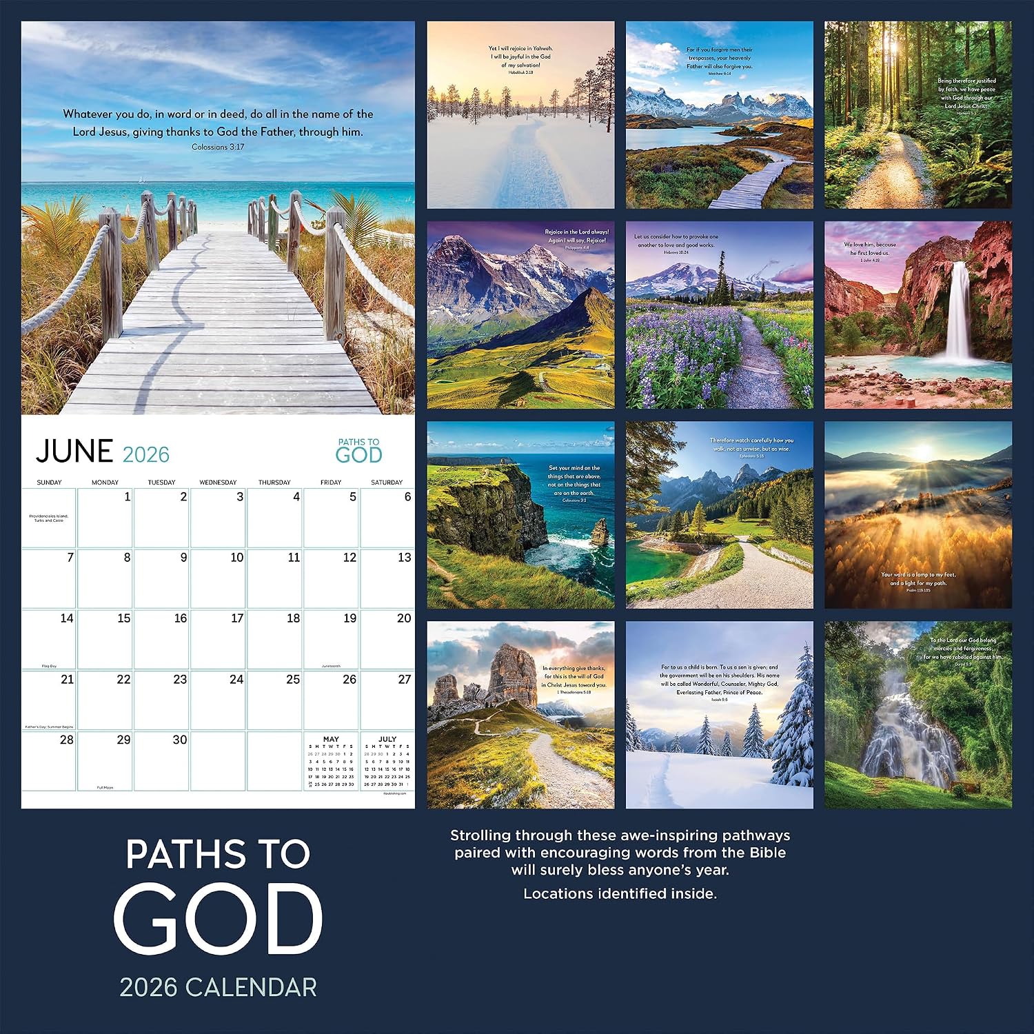 TF Publishing 2026 Paths to God Wall Calendar - Large Grids for Appointments and Scheduling - Vertical Monthly Wall Calendar 2026 with Premium Gloss Paper for Home and Office Organization - 12x12in image 3