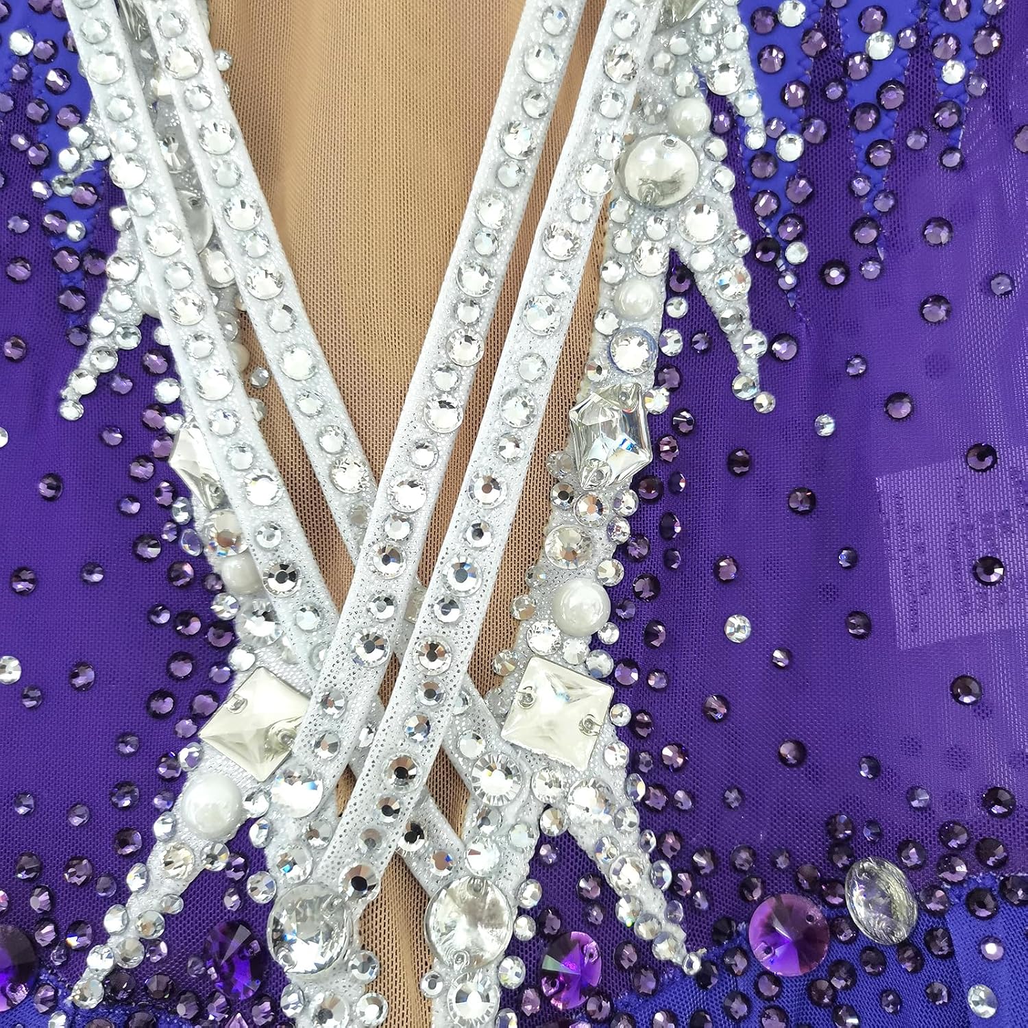 Girl's Purple Suspender Artistic Gymnastics Suit Sparkling Rhinestone Competition Performance Suit