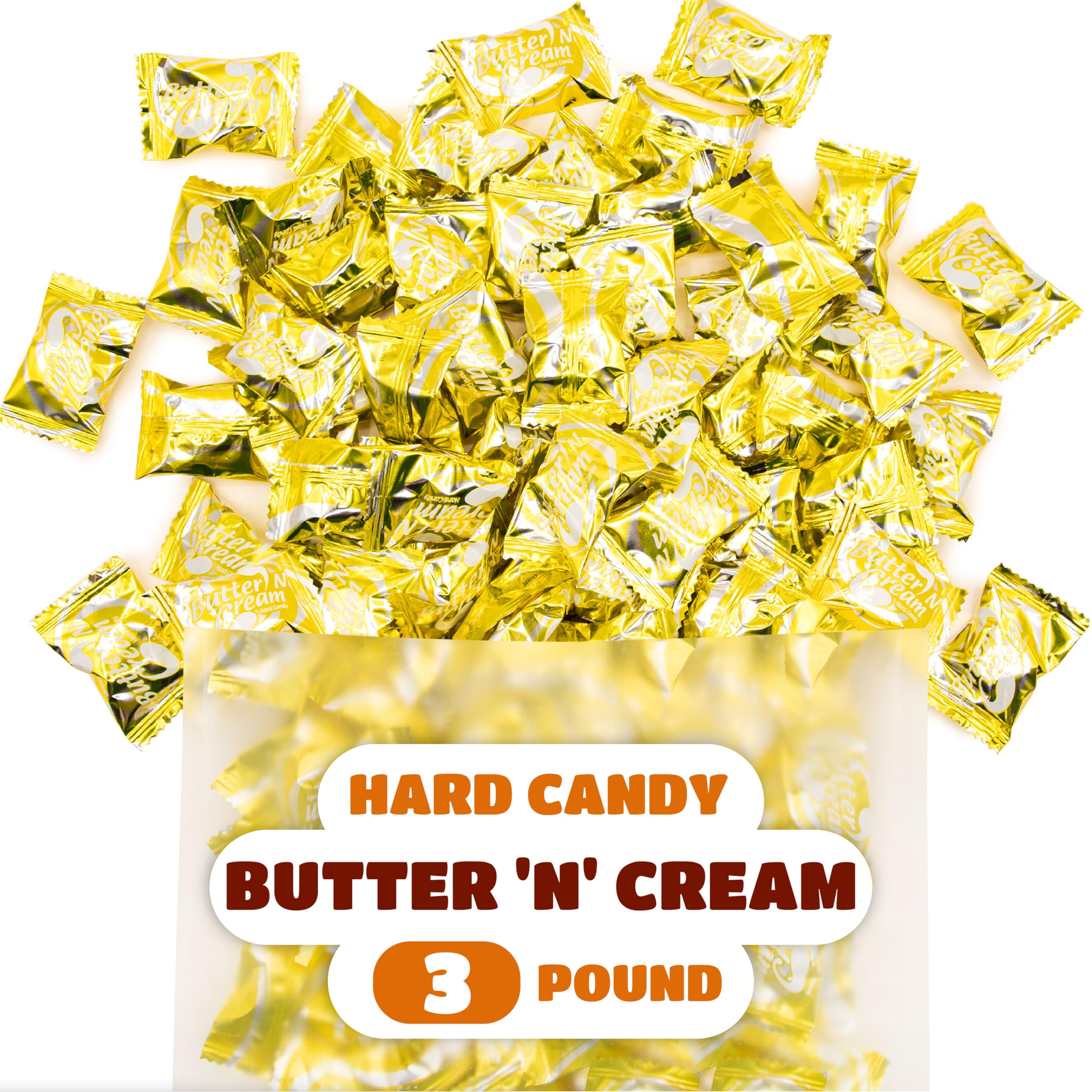 Butter N Cream Hard Candy - 3 Pound Bulk Pack - Gold Wrapped Hard Candy Individually Wrapped - — view 3