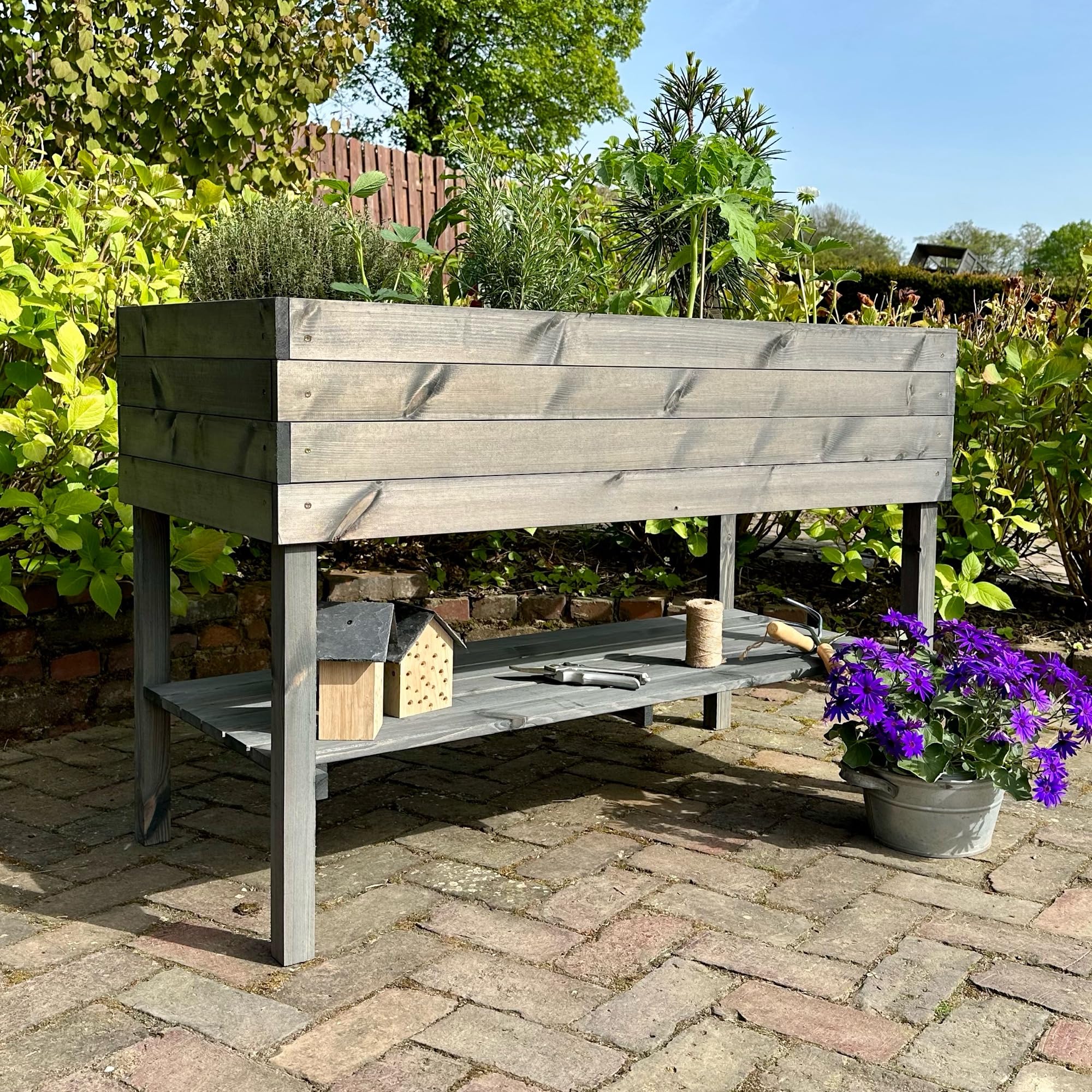gartenetage Hochbeet XXL mit Ablage und Pflanzfolie - Nachhaltiges Design, Wetterfest, Rückenschonend, Praktische Ablage, Inklusive Pflanzfolie, Anthrazit
