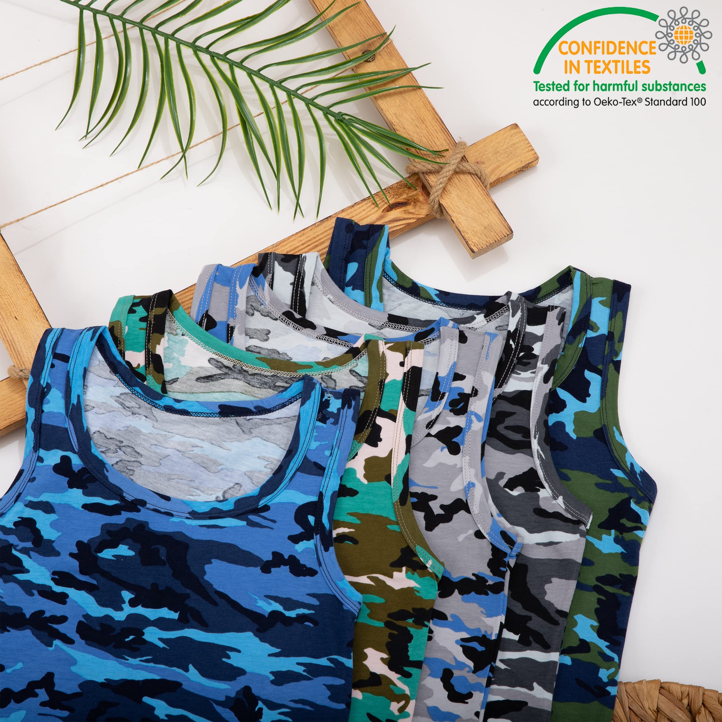 LOREZA ® 5 Pack Jungen Camouflage Unterhemden Tank Top aus Baumwolle Unterwäsche Shirt Army 2-15 Jahre Gr.92-170