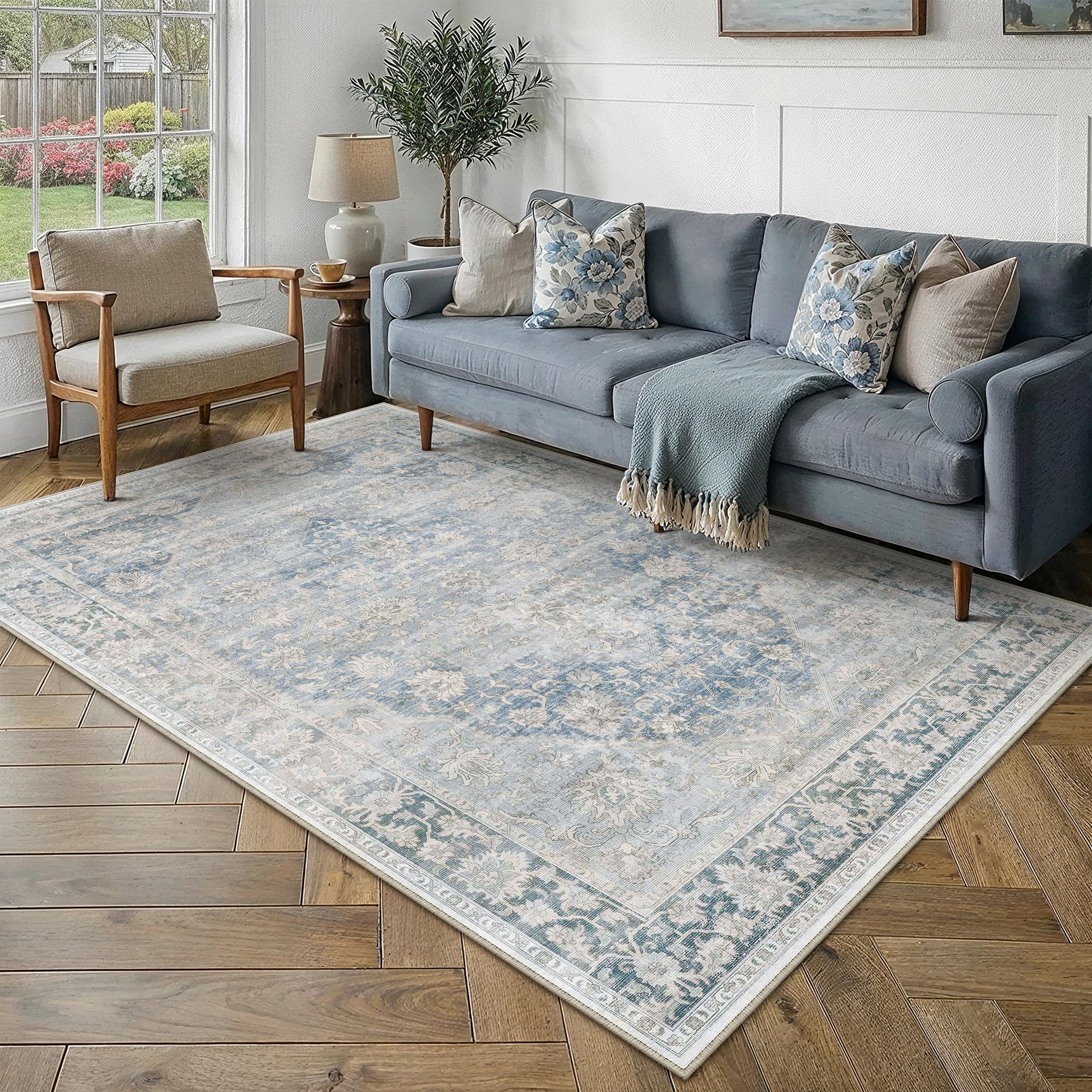 6x9 Blue Farmhouse Area Rug