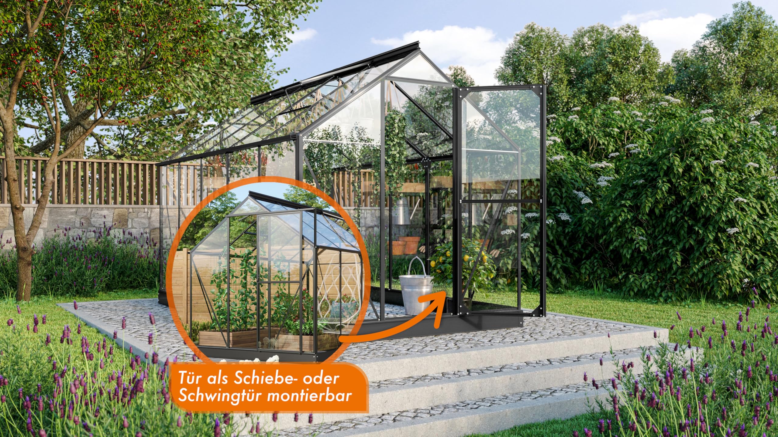 Vitavia Gewächshaus Triton 6200" inkl. Stahlfundament, schwarz, 6,2 m², 3 mm ESG | Wetterfestes & stabiles Treibhaus | Perfekt für Gemüse & Pflanzen | Robust & langlebig