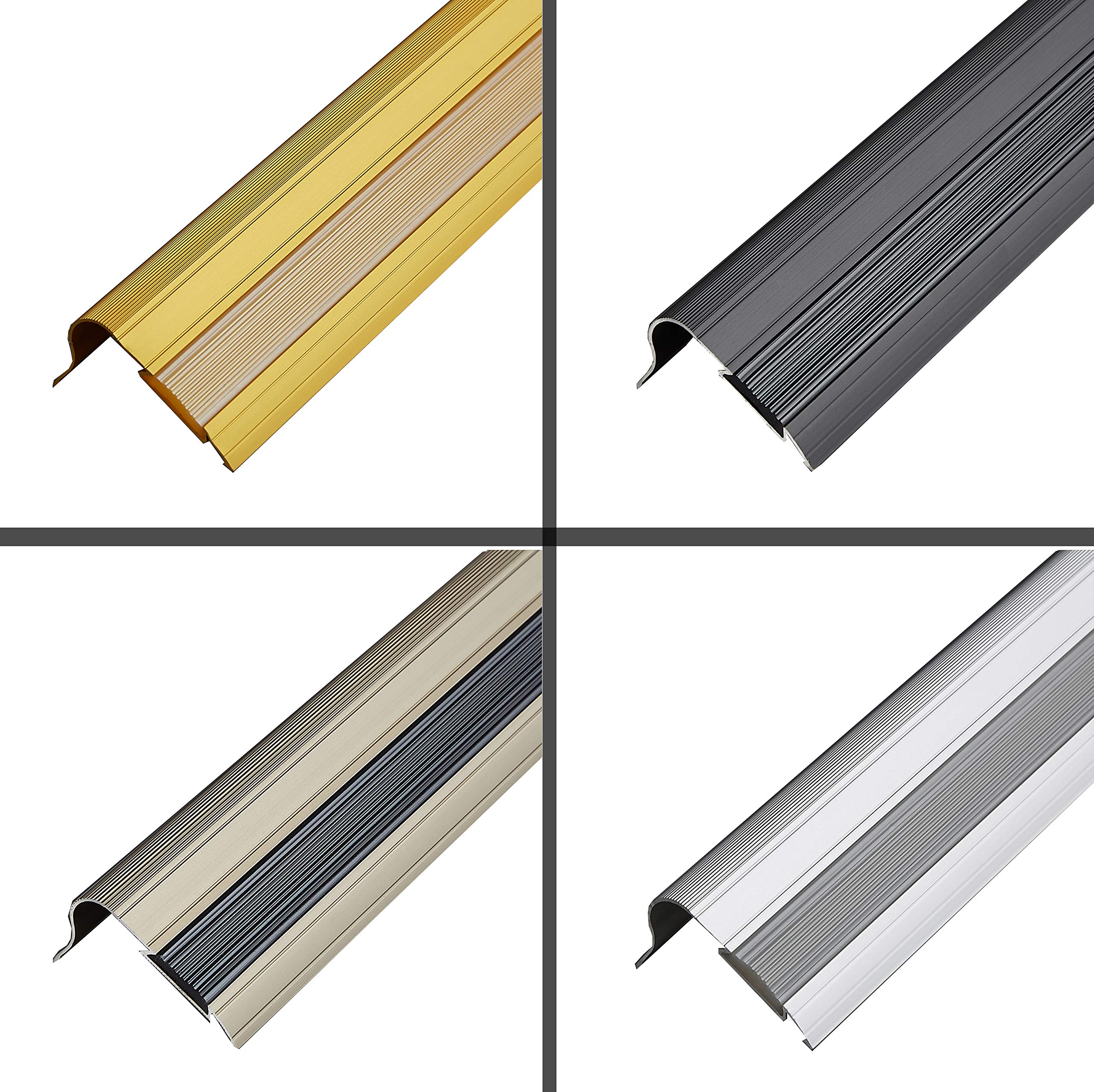 Narożnik schodów, krawędź schodów, z gumową wkładką, aluminium, kątownik 30 x 45 mm, kolor złoty, długość 1340 mm, samoprzylepny, łatwy montaż