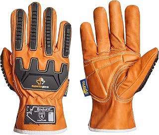 Superior Goatskin Leather Work Gloves - Anti-Impact Backing Hand Protection – Endura Safety Gloves Oil and Water Resistant 378GKVSB (1 Pair) Size Large