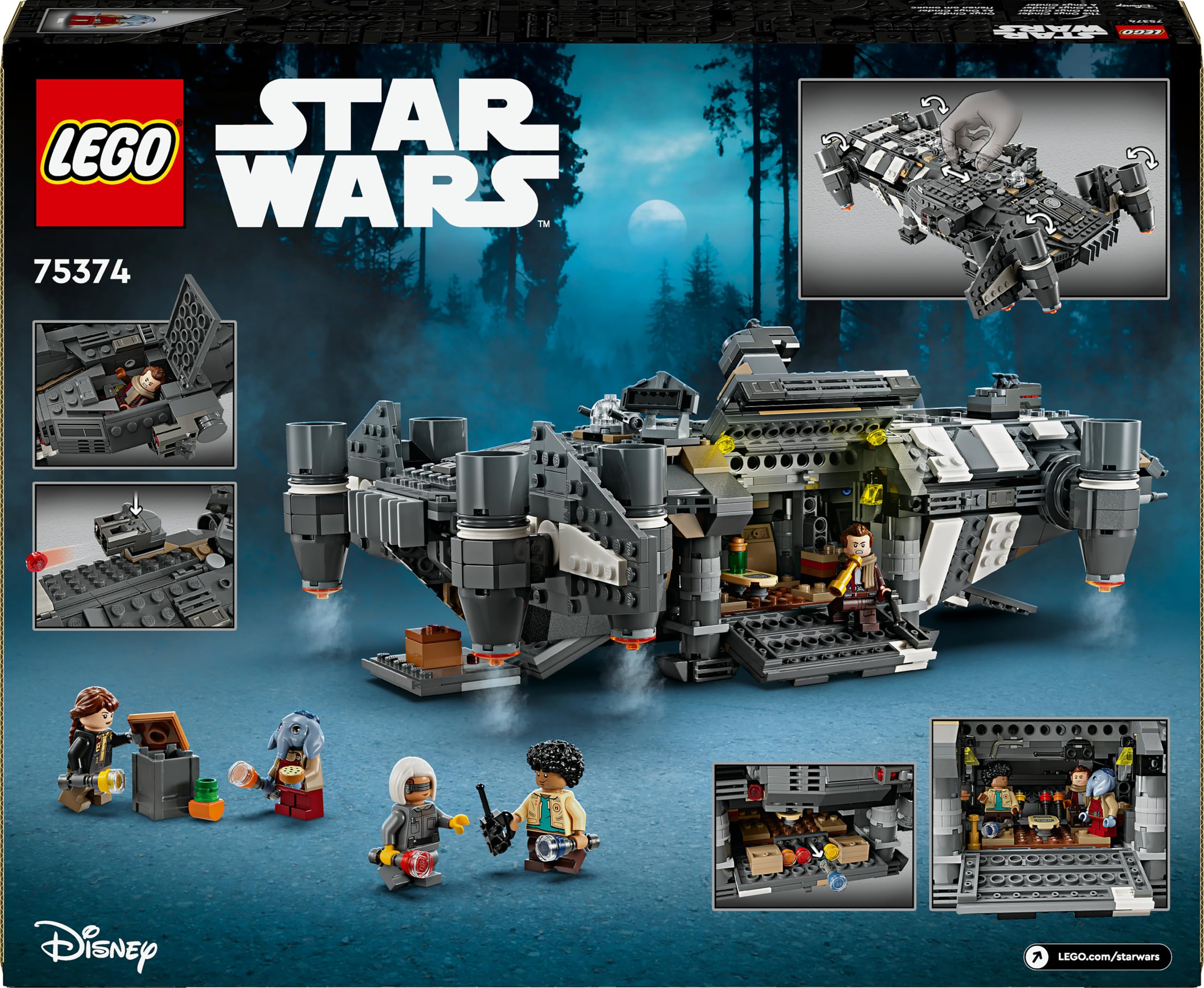 LEGO Star Wars Onyx Cinder, Astronave Giocattolo da Costruire dalla Serie TV Skeleton Crew, Giochi per Bambini e Bambine da 10 Anni con 5 Minifigure di Personaggi, Idea Regalo da Collezione 75374