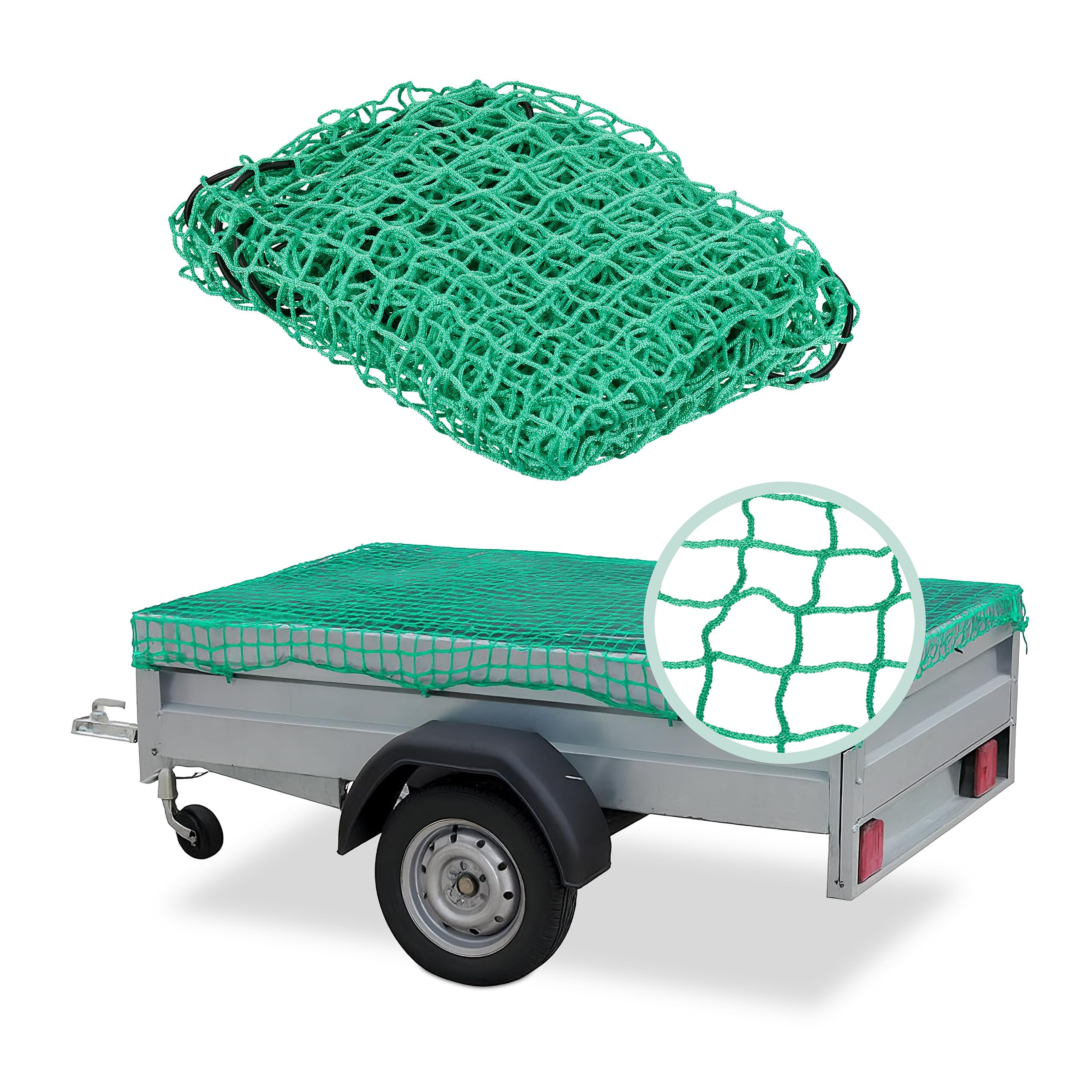 Relaxdays Trailer Net Cover, Stretchable, Load Securing, 2.3 x 3.5 m, for Cars, Luggage Tensioning, PE, Transport, Green