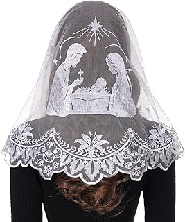 Catholic Veils for Women Mass, D Shaped Christmas Nativity Scene Lace Mantilla Chapel Veils for Church Head Coverings