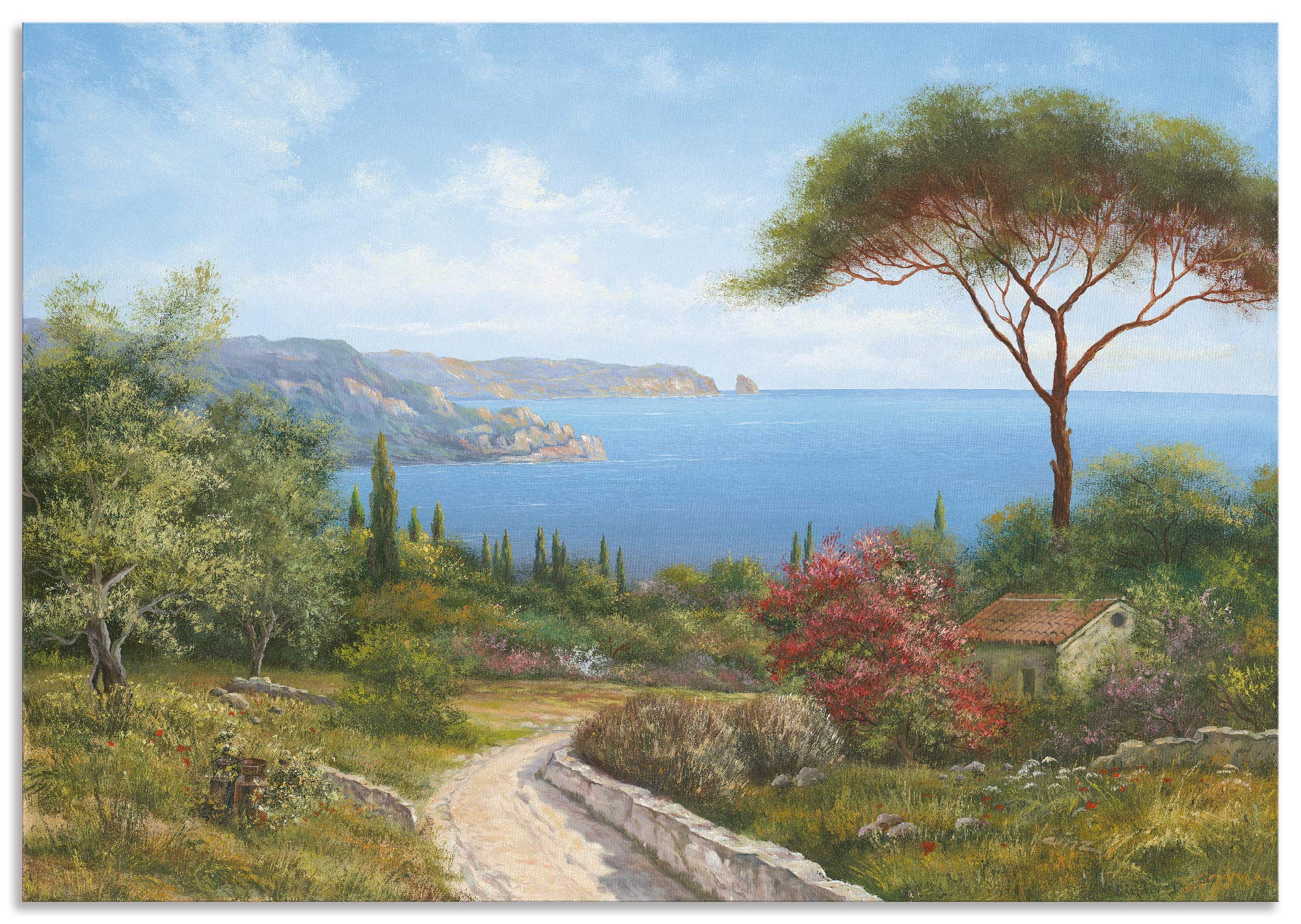 ARTland Wanddeko Wandbild Alu Verbundplatte für Innen & Outdoor Bild Landschaft Toskana Meer Küste Natur Wald Baum Himmel Malerei T4DL