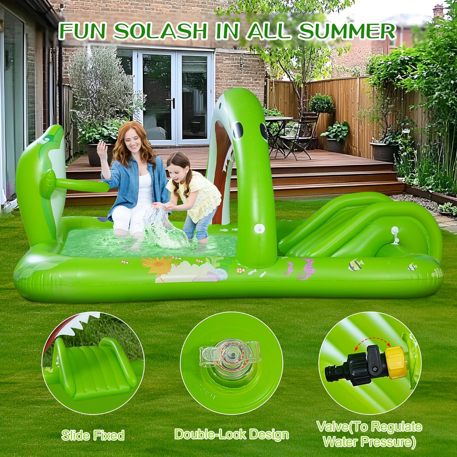 Onory Inflatable Kiddie Pool Inflatable Play Center Kids Toddler Pool with Water Slide, Water Sprayers Toddler Pool with Play Ball Hoop Thickened Swimming Pool for Backyard