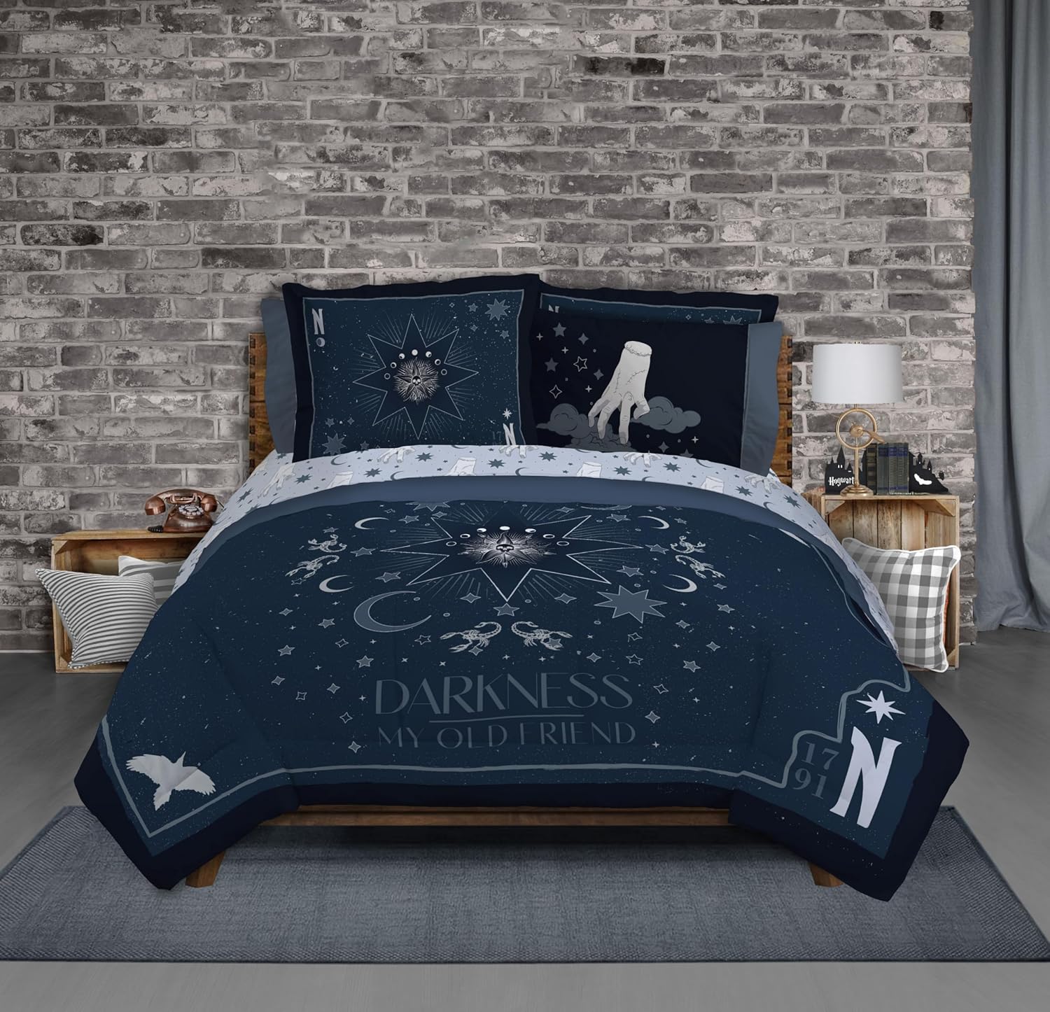 Jay Franco Wednesday Addams Queen Size Comforter Set - 7 Piece Bedding Includes Sheet Set & Pillow Covers - Blue Stars Super Soft Cozy Bedding