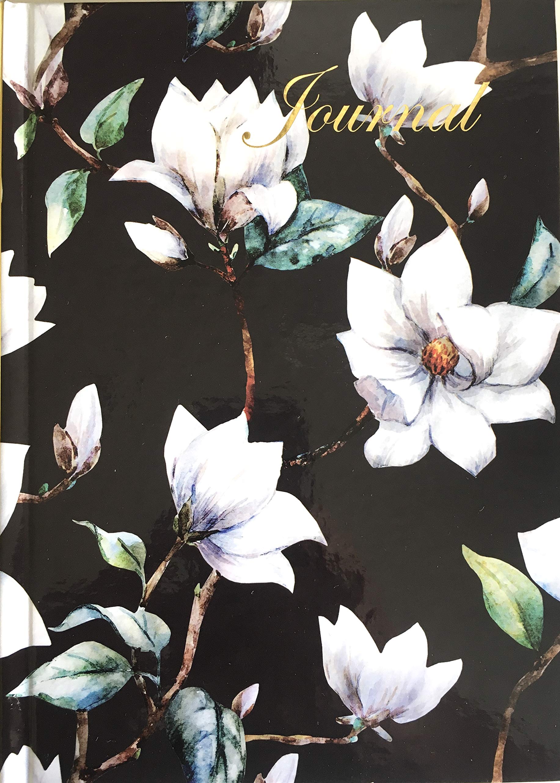 Maturi A5 Hardback Journal Notebook, Magnolia Design with Gold Foil Detailing and Gloss Finish, Black
