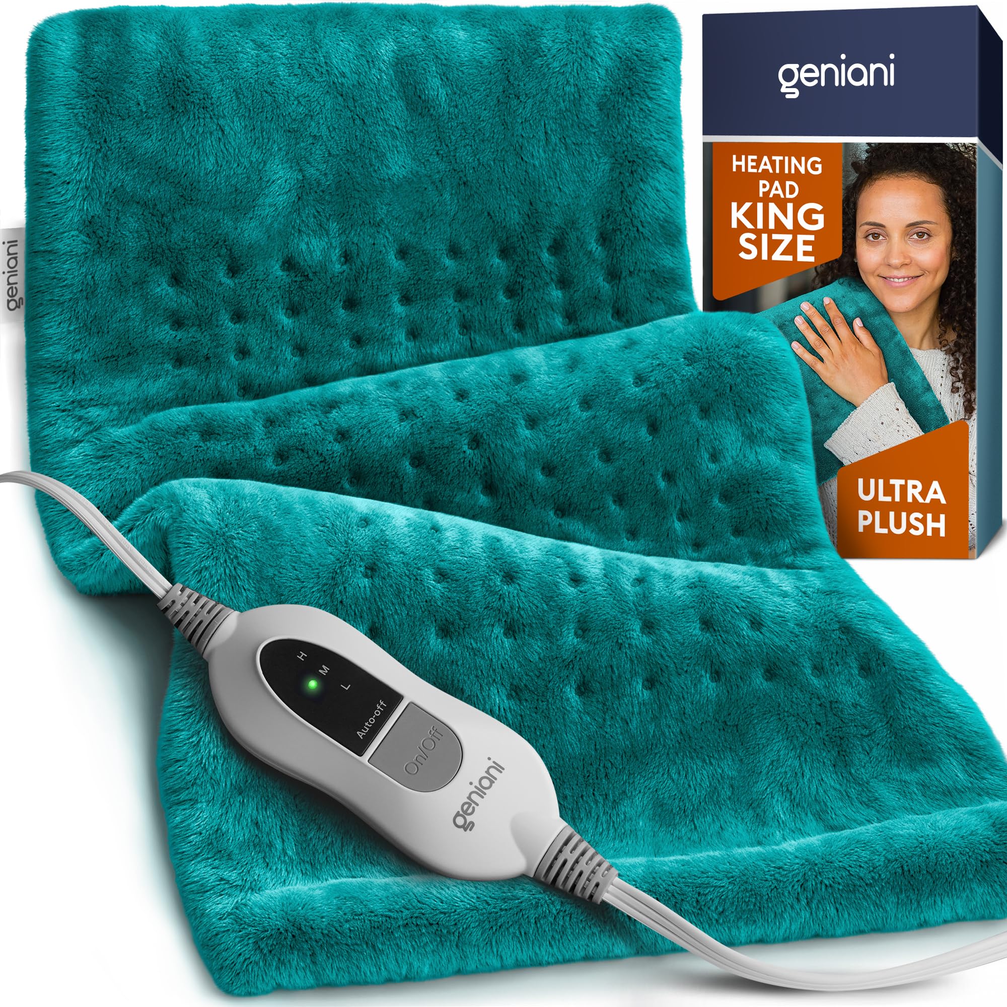 GENIANI Electric Heating Pad for Back Pain &amp; Cramps Relief, Electric Throw, Self Care Gifts for Women, Heating Pad for Neck &amp; Shoulder, Machine Washable Microplush, Auto Shut Off12×24", Viridian Green