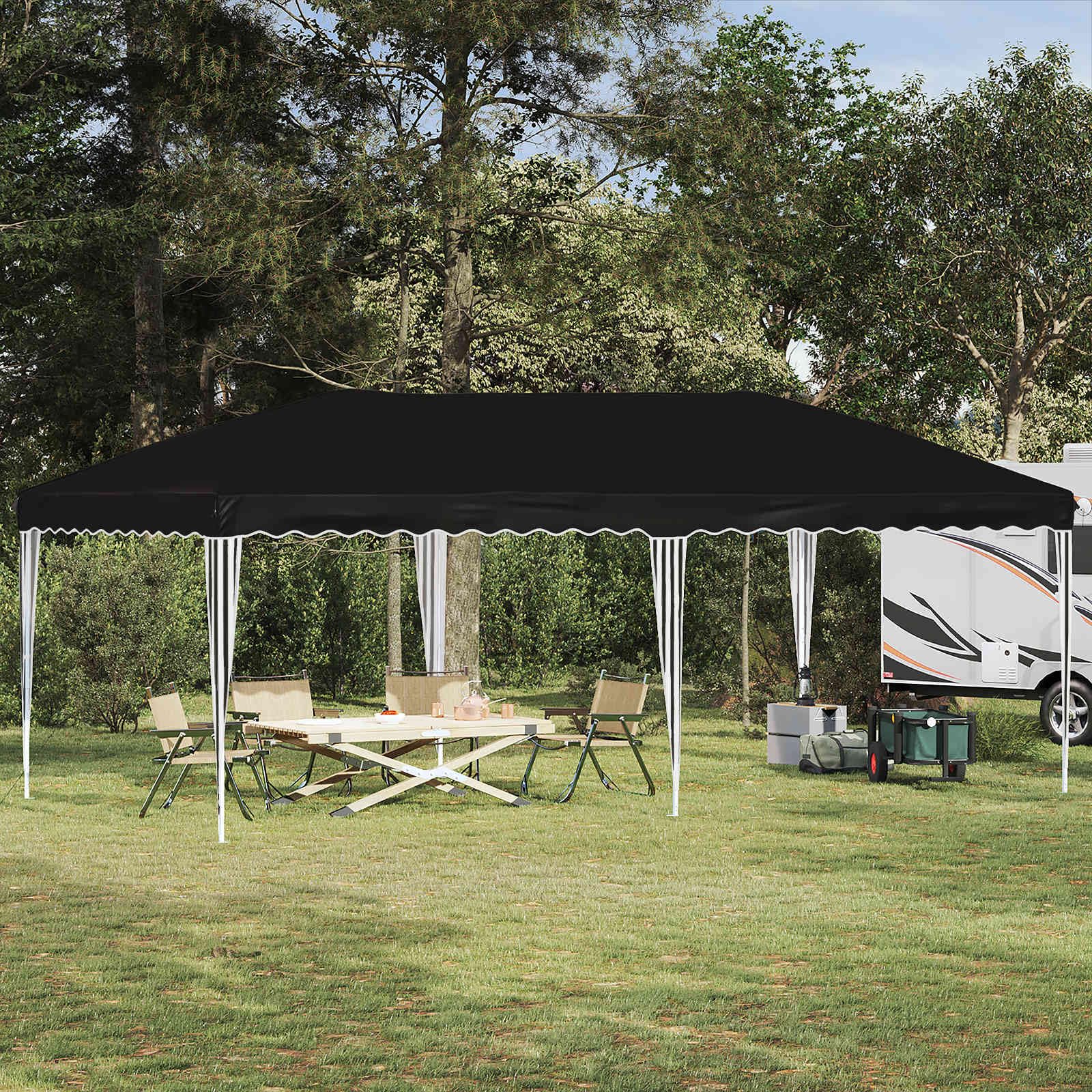 Namiot imprezowy Pop-up 575 x 290 x 245 cm, czarny, z tkaniny Oxford 210D, malowana proszkowo rama stalowa, z regulacją wysokości, odporny na warunki atmosferyczne, idealny do ogrodu, na