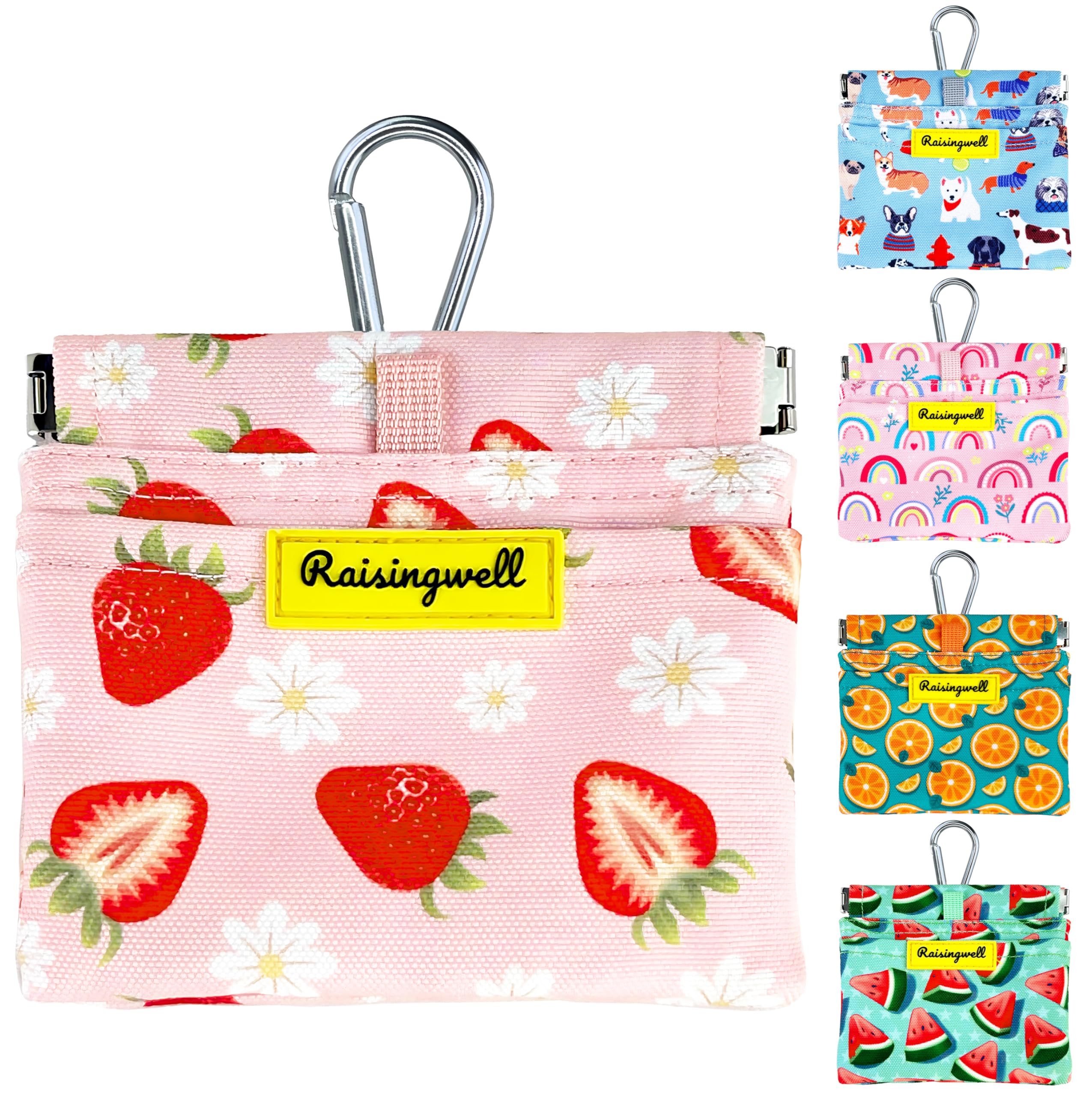 Dog Treat Pouch,Cotton Pocket Sized Training Holder, Hand Free Walking Funny Bag with Carabiner, Self-Closing Pet Feed Snack Reward, Behavior Aids for Puppy Travel or Outdoor Use(Strawberry) — image 1
