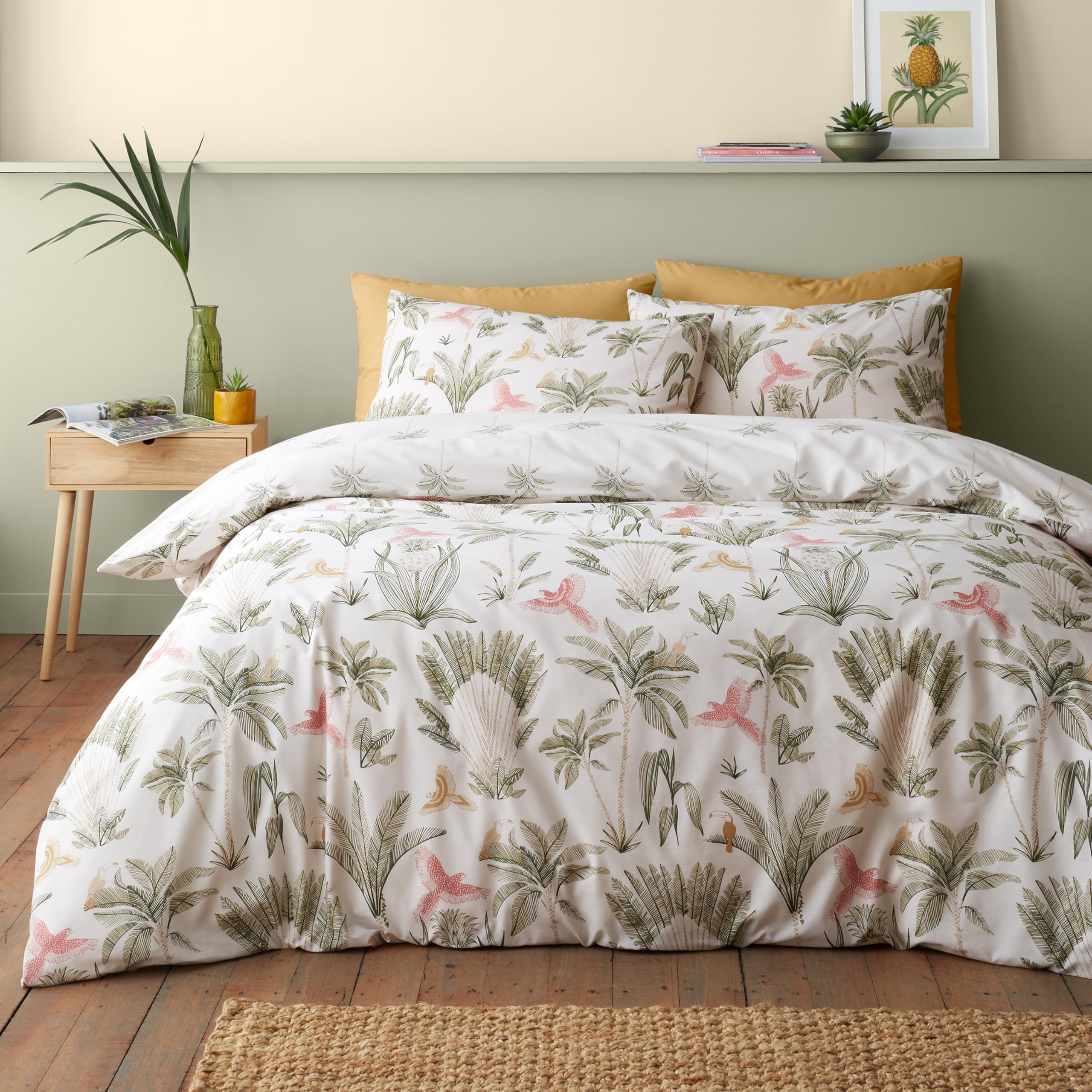 Catherine Lansfield (King, Beige) Paradiso Palm Duvet Cover Set Leaf Bedding Bed Set Natural