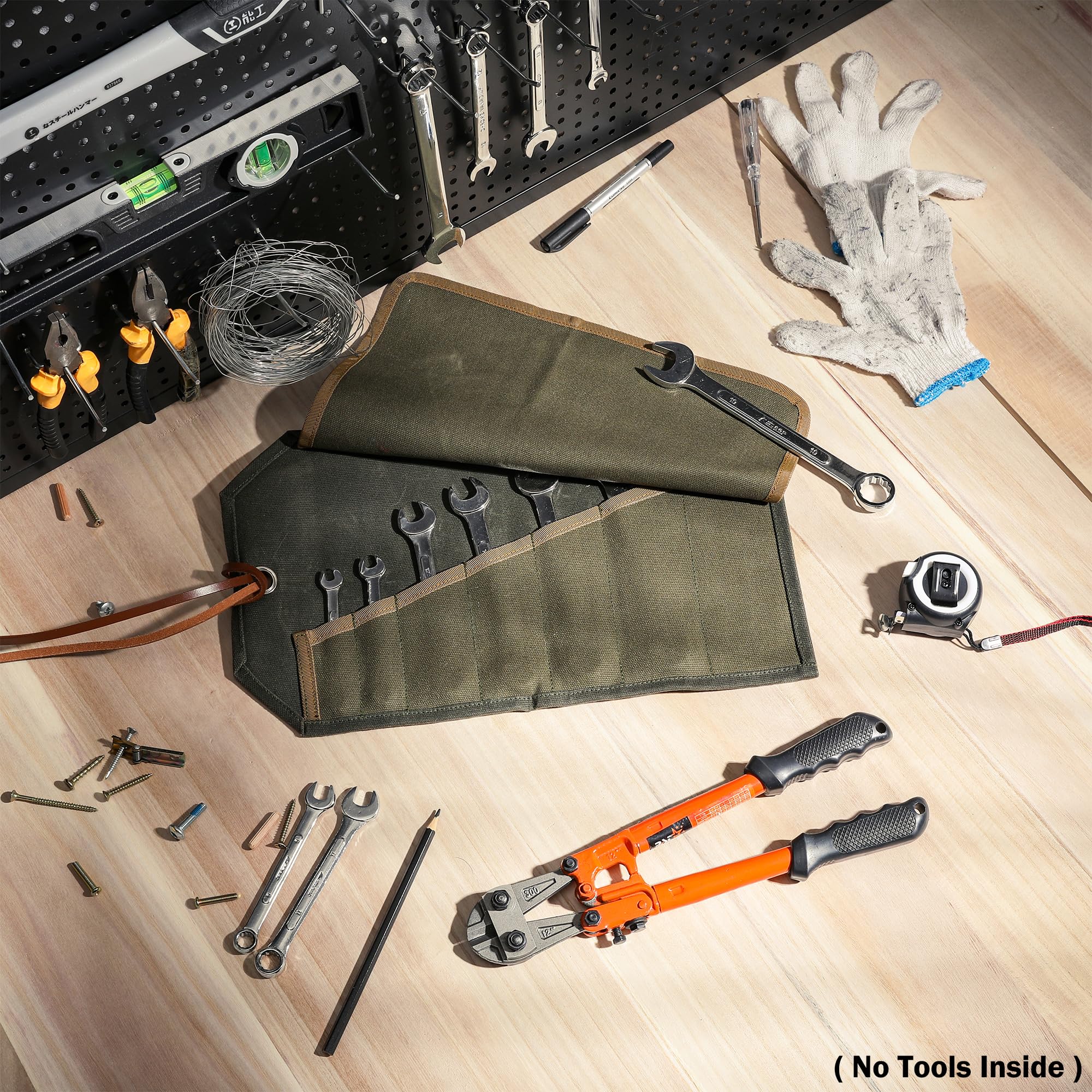 Gereedschap oprolbare organizertas, zware 16 oz gewaxte canvas moersleutel oprolbare tas met riemen, multifunctionele gereedschapstas (grijs