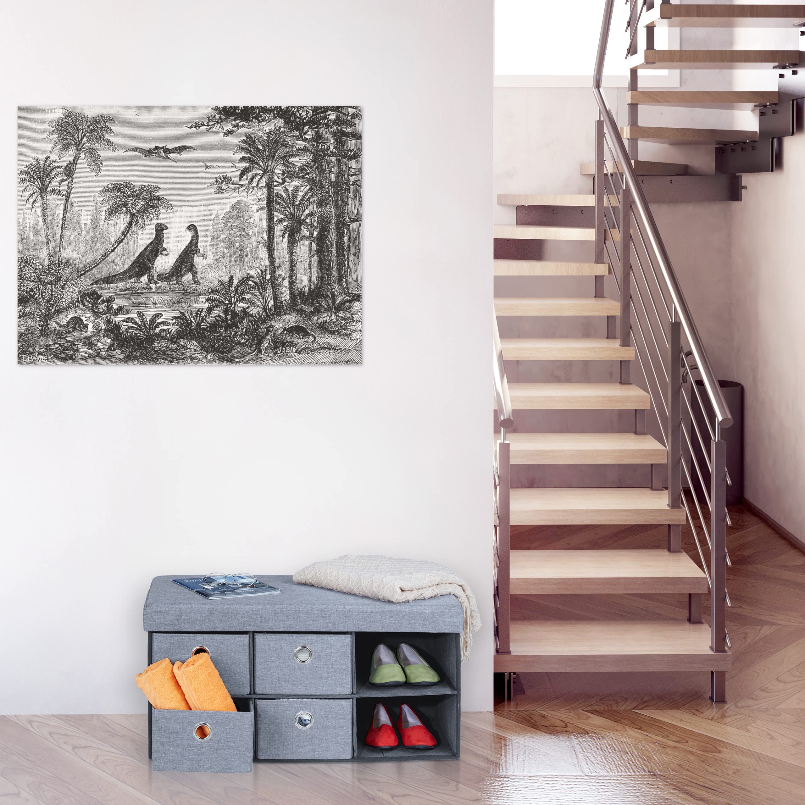 Relaxdays Banquette de Rangement 6 tiroirs, Assise Confortable, Banc Pliable, H x L x P : 39 x 76 x 38 cm, Gris