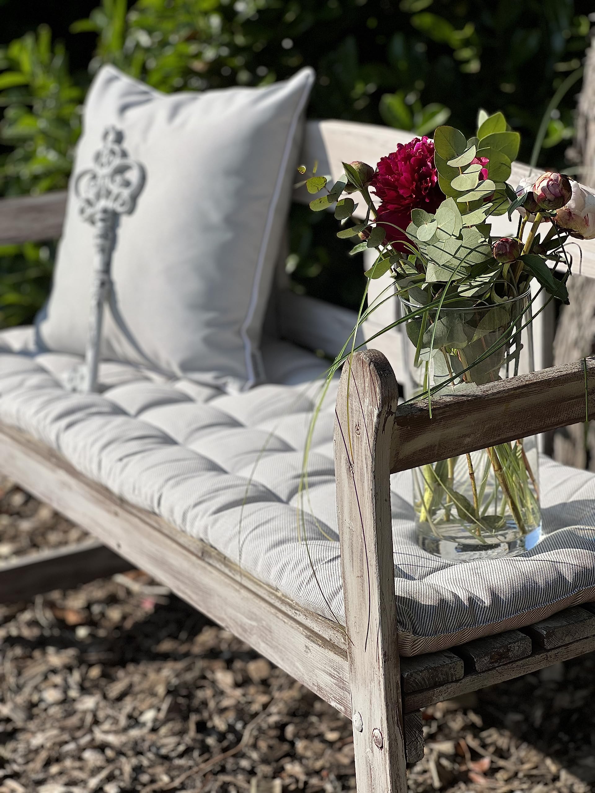 Brandsseller Cuscino per panca da esterno, 120 x 40 x 4 x 4 cm, a righe, bianco/grigio chiaro