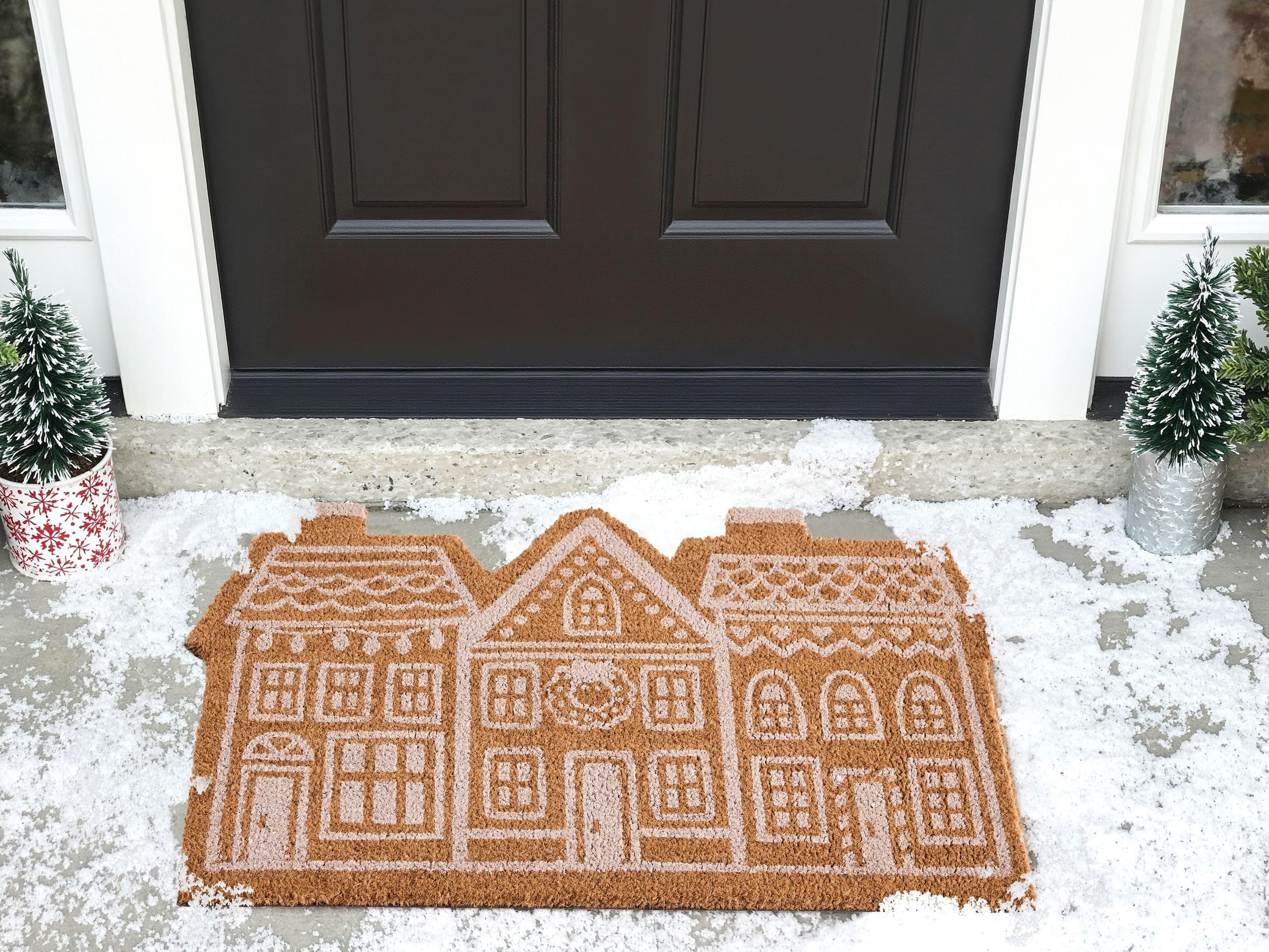 Beliani Paillasson de Bienvenue en Fibre de Coco 60 x 90 cm Motif Maison en Pain d'Épices de Noël Antidérapant Naturel Muhikap