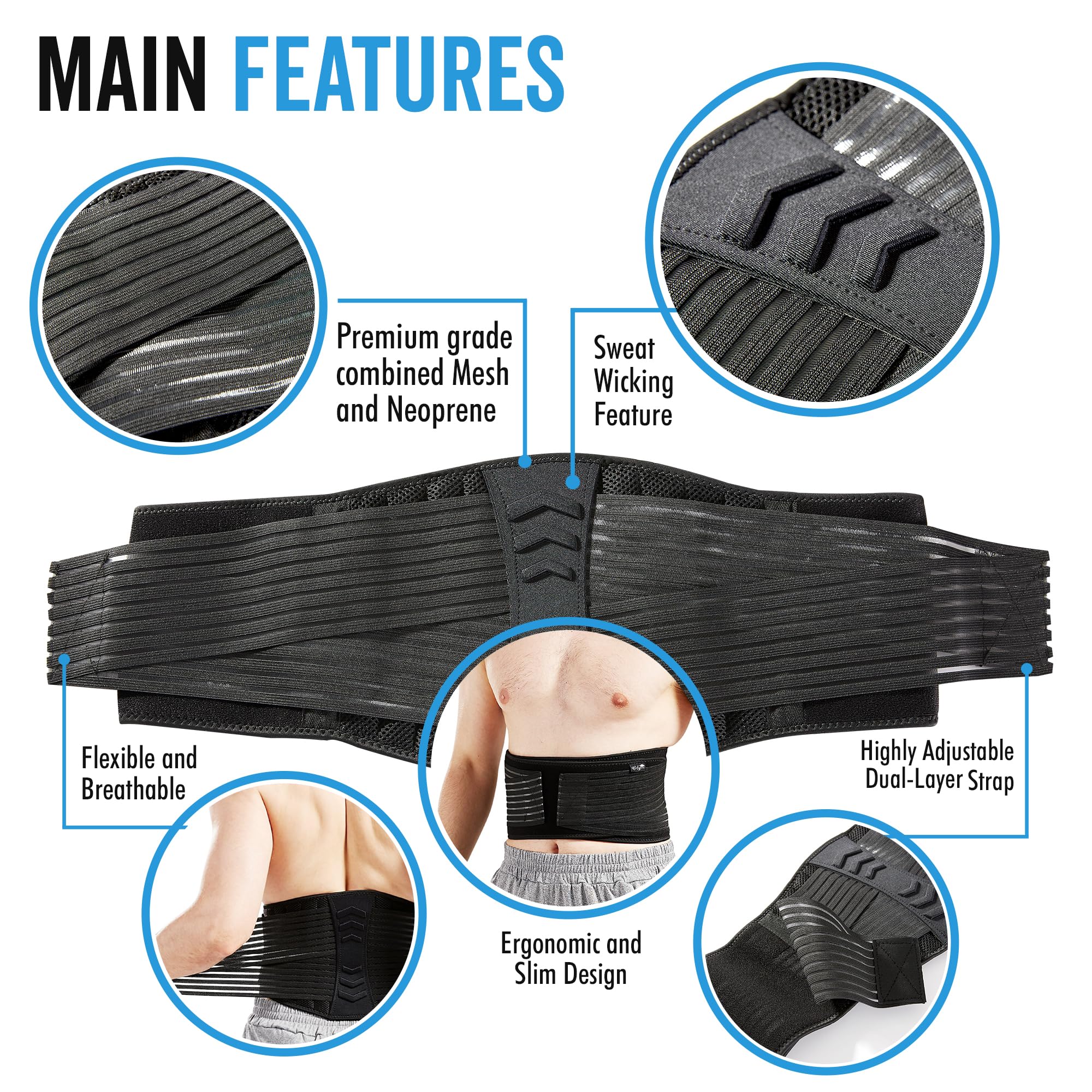 Bodyprox Support lombaire pour homme et femme - Taille Standard 71-127 cm