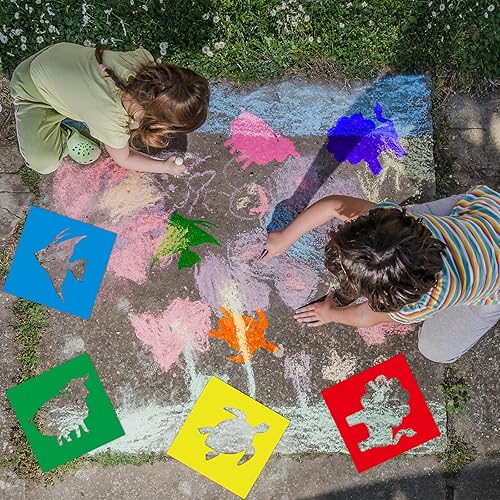 Miniatura 4 de 24 plantillas para niños de 8 pulgadas, plantillas de dibujo de tiza, tamaño grande, lavable, geométrica y temática de jardín, plantilla de forma