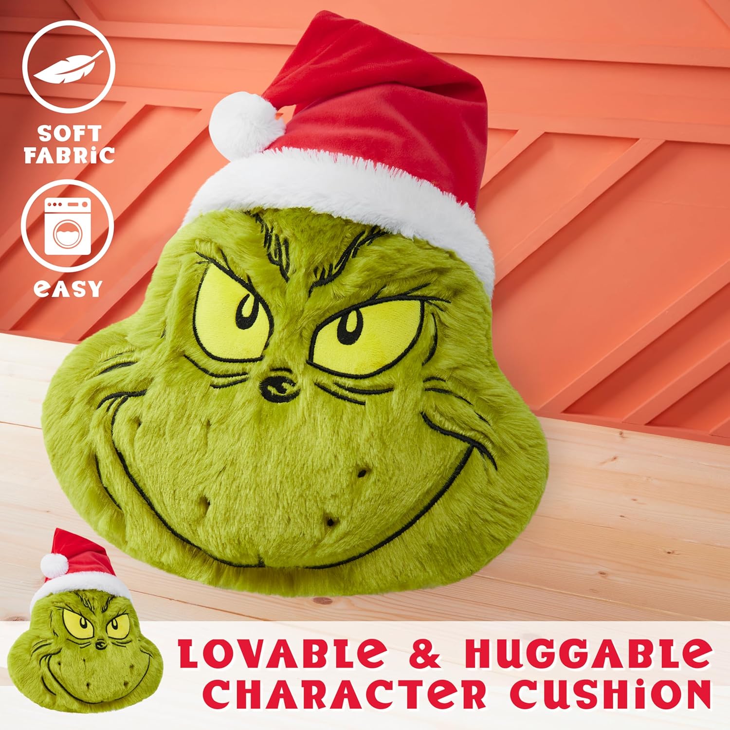 The Grinch 3D Plush Pillow Cushion for Bed, Couch, Throw Pillows Room Decor 21x14 inches, Christmas Home Decor Accessories, Funny Xmas Gifts