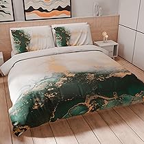 PETTI Artigiani Italiani – Set Copripiumino Una piazza e mezza 200×200 cm (1 Federa 50×80 cm Inclusa), Parure Copripiumino Morbida Microfibra con Stampa Digitale – Made in Italy – Marble Smeraldo