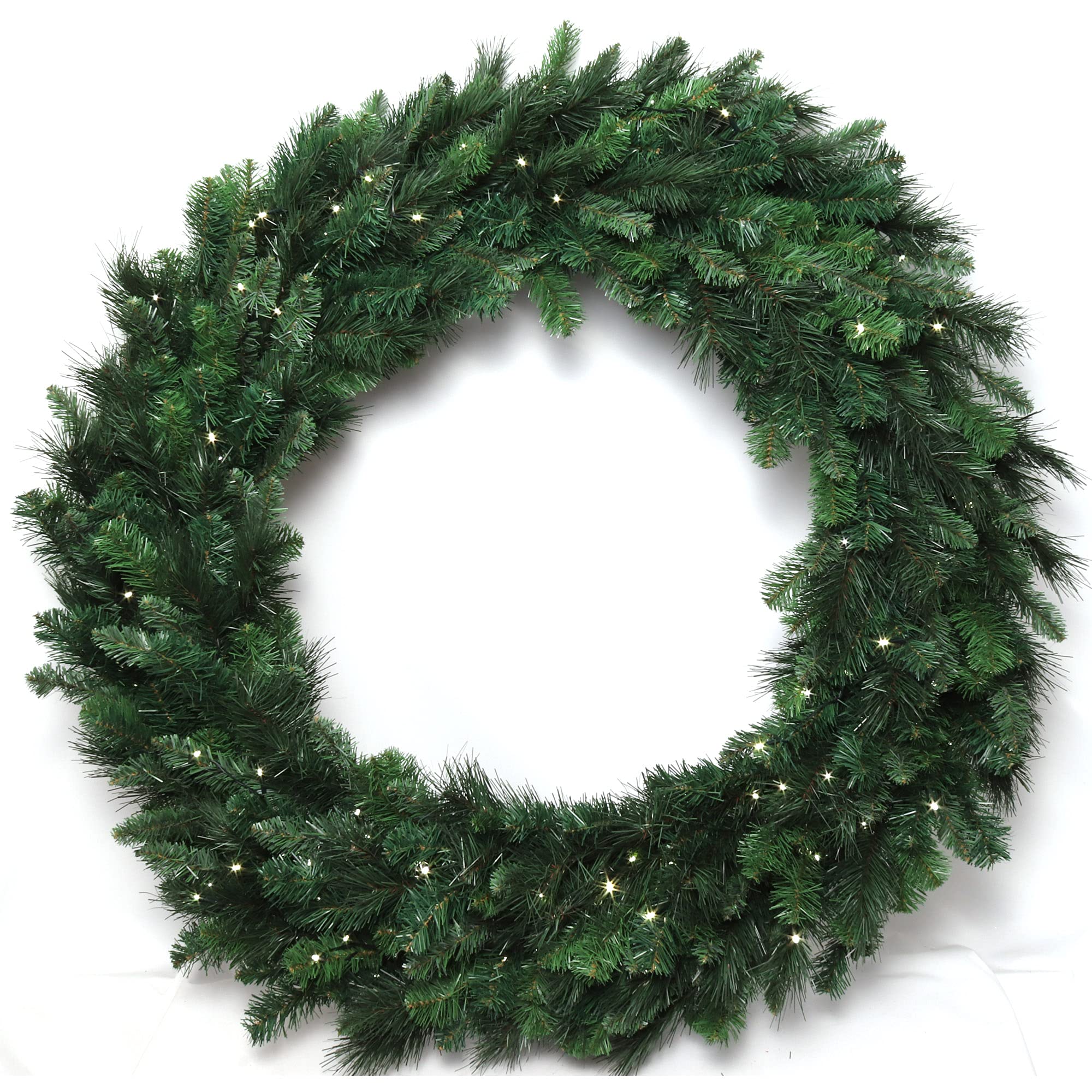 Pre-Lit Deluxe Evergreen Pine Wreath | 48" Wide | 360 Lifelike Green Tips | 150 Battery LED Lights | Indoor/Outdoor Use | Holiday Xmas Accents | Front Door | Christmas Wreaths | Home & Office Decor