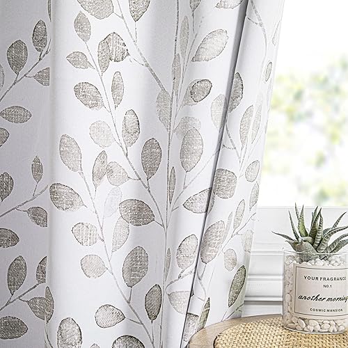 Miniatura 7 de MYSKY HOME Cortinas para dormitorio, juego de 2 paneles con aislamiento térmico para ventanas pequeñas, estampado de hojas, cortinas clásicas para
