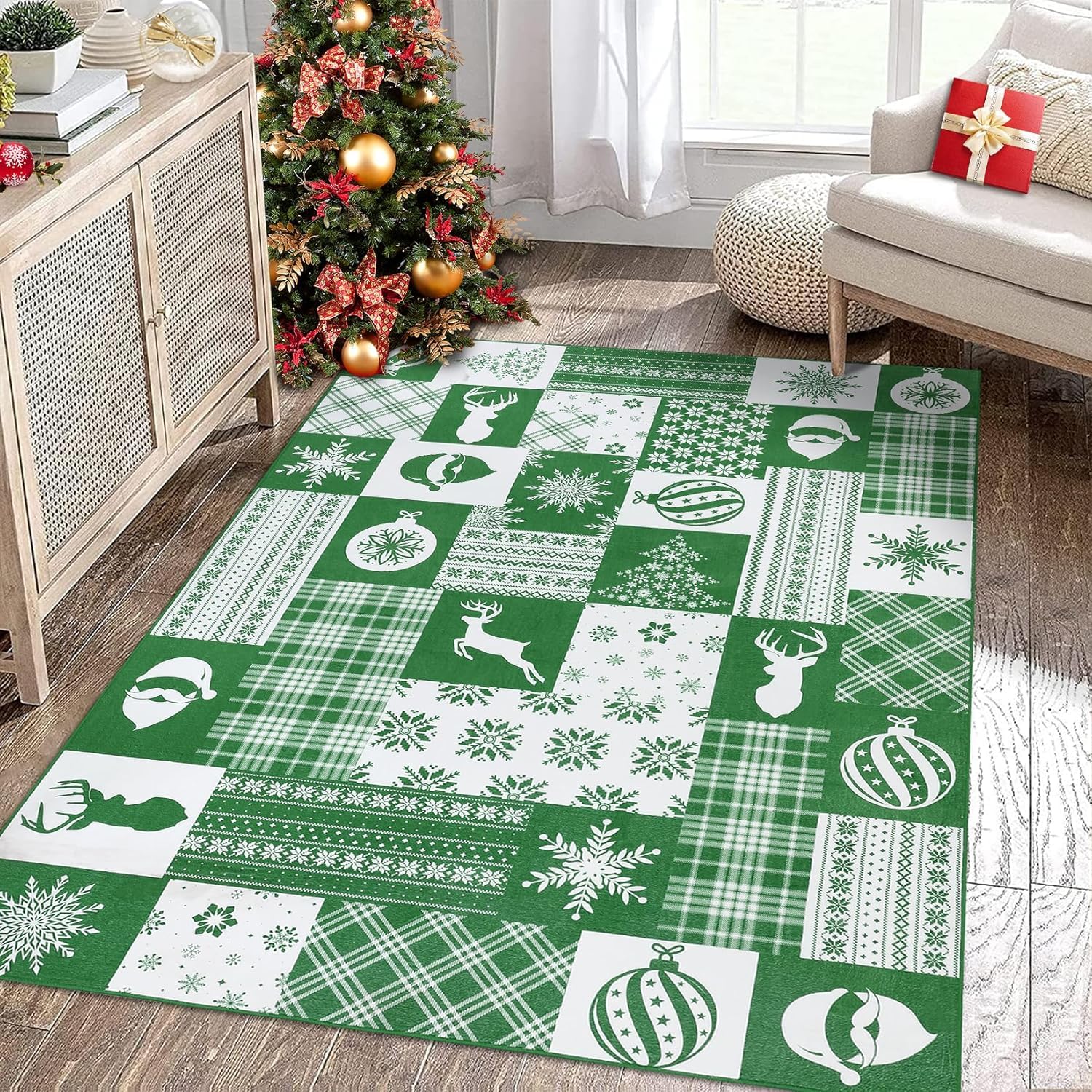 Alfombra de Navidad Rectangular,Alfombras Comedor de Decorativa Navideña,Alfombras Lavables Salon Navideño,Alfombra Antideslizante Cocina,Alfombra Grande para Salón Entrada Baño,D,100x150cm