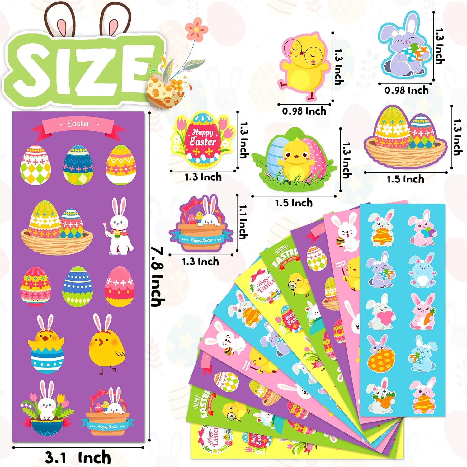 LINAYE 50 Sheets Easter Stickers for Kids - 550PCS Assorted Easter Stickers Bulk for Egg Treats Basket Stuffers Gift Party Favor Supplies for Kids