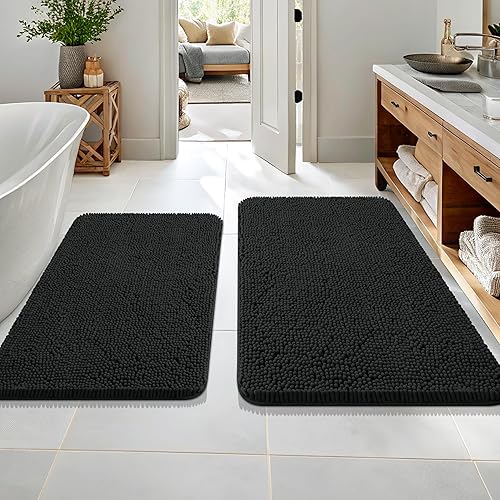 Miniatura 104 de OLANLY Juego de 2 alfombras de baño, tapetes de baño de felpilla suave y absorbente y tapete para inodoro con contorno en forma de U, alfombra de