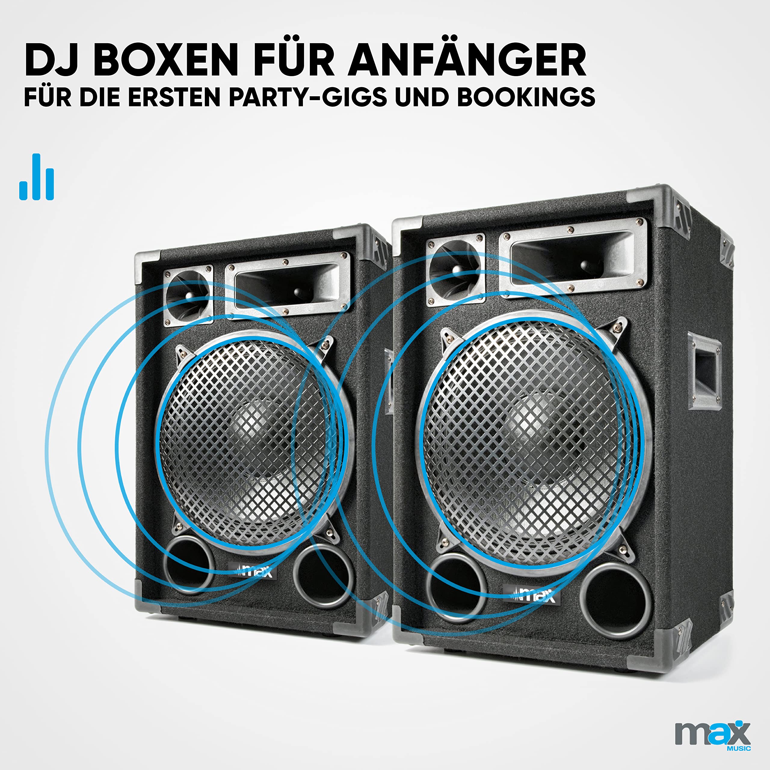 MAX12 - Passive PA Lautsprecher, 2er Set, -700 Watt mit je 12 Zoll Tieftöner, Partyboxen mit Griffe, Passive DJ Boxen Partylautsprecher, Speakerset, Disco Lautsprecherbox in Schwarz