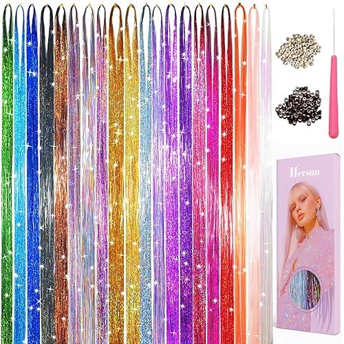 Hersun Glitter Hair Tinsel Kit 20 Colors 6300 Strands 48in