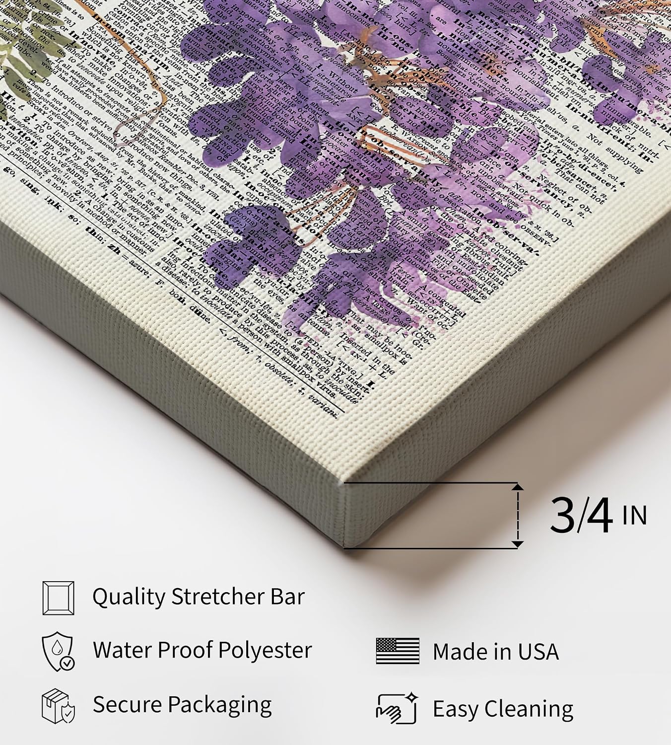 Poster Master Watercolor Flower Canvas - Jacaranda Print - Dictionary Art - Vibrant Gift for Him, Her, Florist - Floral Wall Decor for Living Room, Bedroom, Flower Shop - 8x10 STRETCHED Canvas