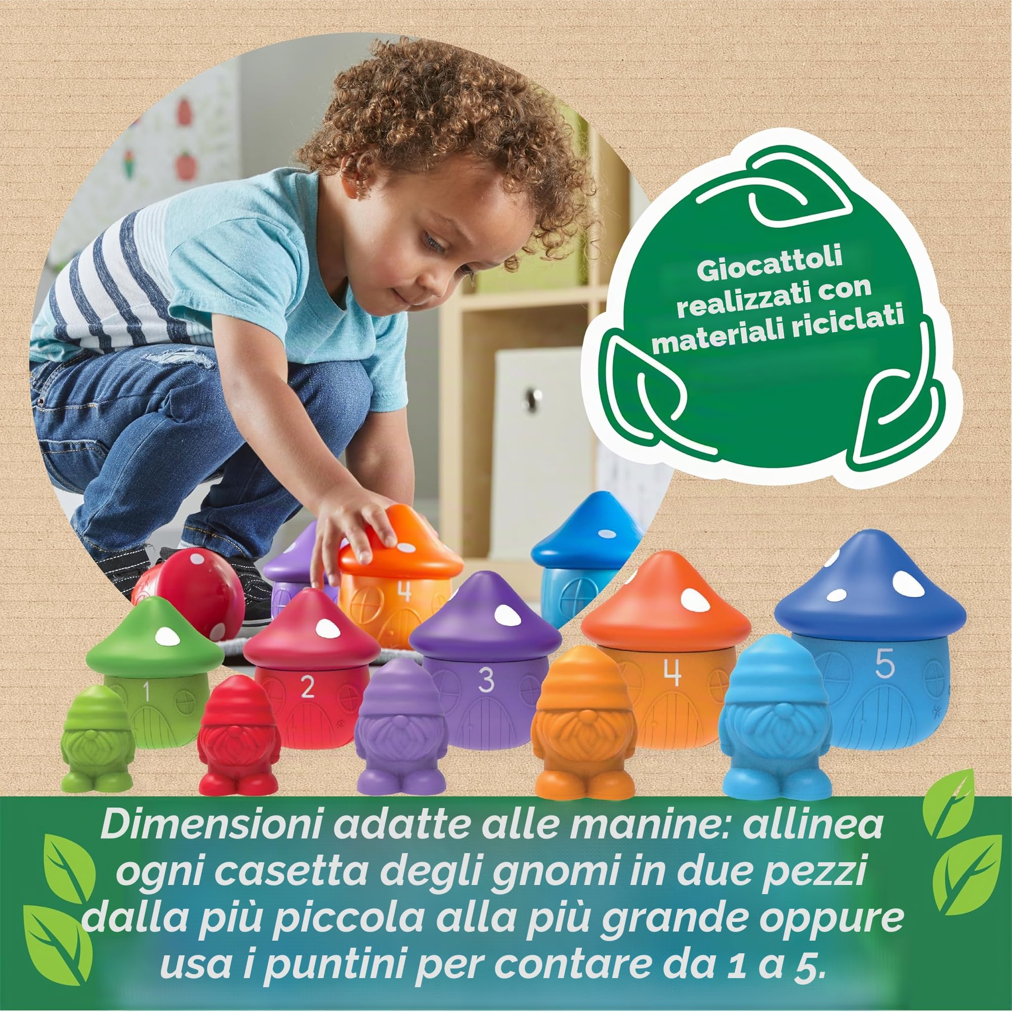 Learning Resources Case per gnomi Peekaboo, età 18 Mesi+, Giochi educativi, attività di apprendimento prescolare, Giocattoli Didattici per Bambini 2-4, Giocattoli Montessori sostenibili