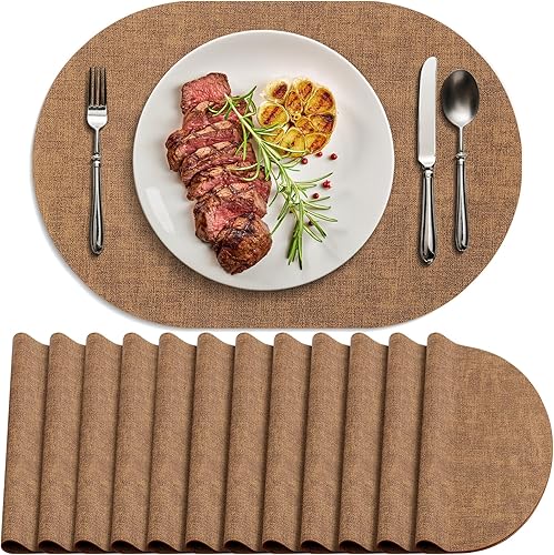 Miniatura 22 de Juego de 6 manteles individuales para mesa de comedor, antideslizantes, resistentes al calor, manteles individuales ovalados de cuero, de doble Azul