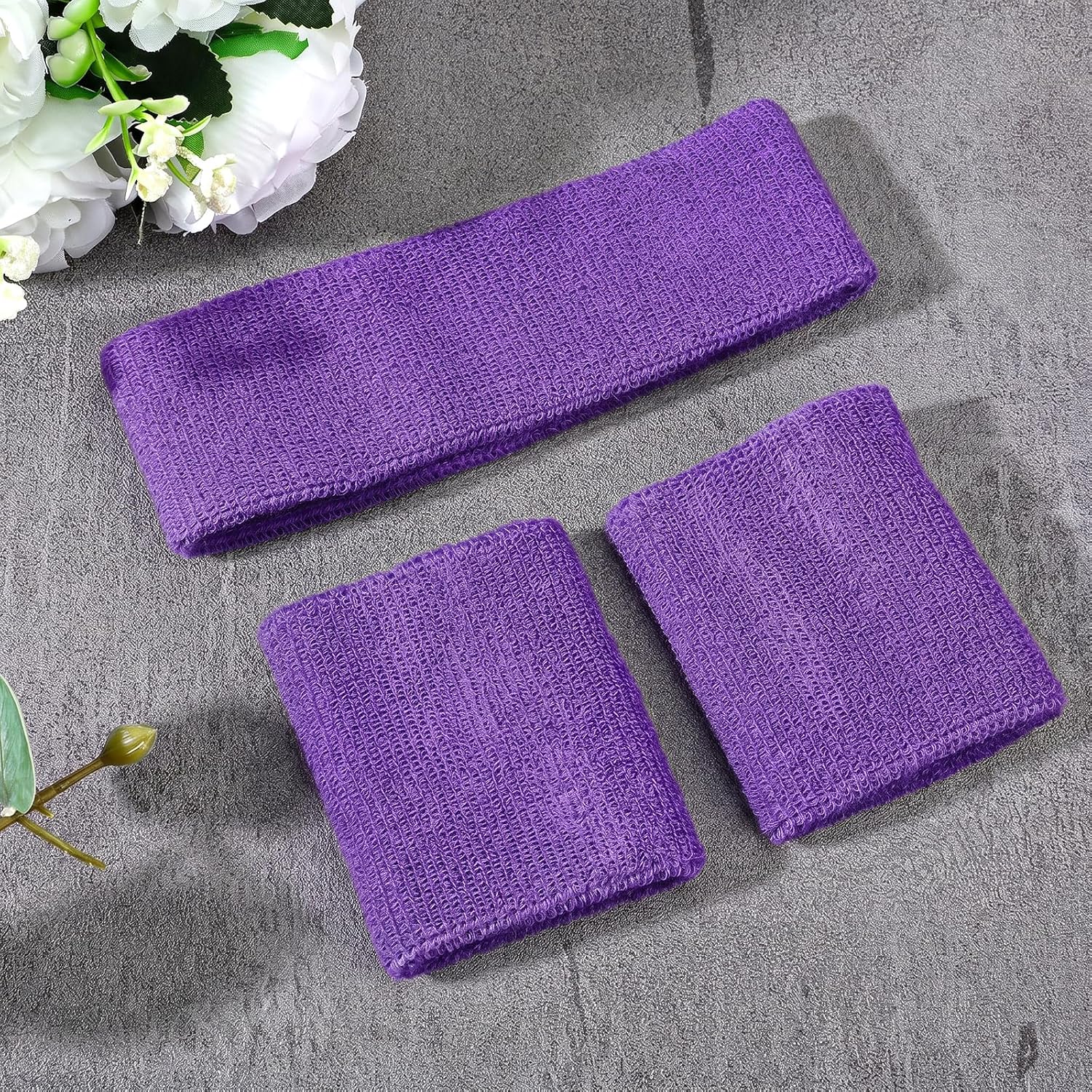 80s Neon Sweatband Set, Sports Headband and Wristband Polyester Fiber Sweatbands Moisture Wicking Sweat Bands Terry Cloth Accessories for Men Women Party Sports