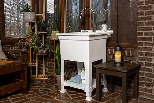 Vista 52 de Fregadero independiente para lavadero y garaje, 30 x 24 pulgadas, color blanco