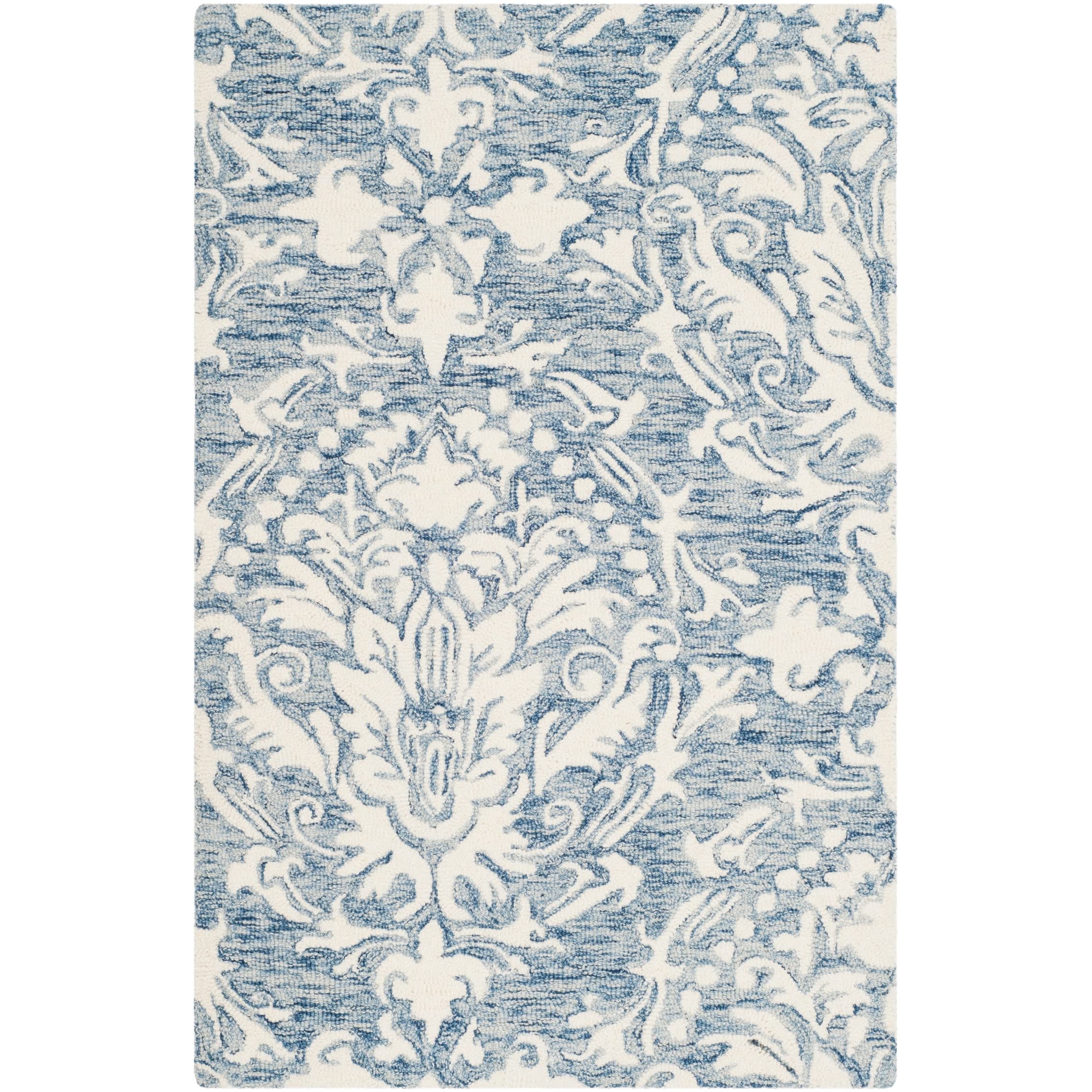 SAFAVIEH Blossom Collection 2'6" x 4' Blue/Ivory BLM107B Handmade Premium Wool Accent Rug
