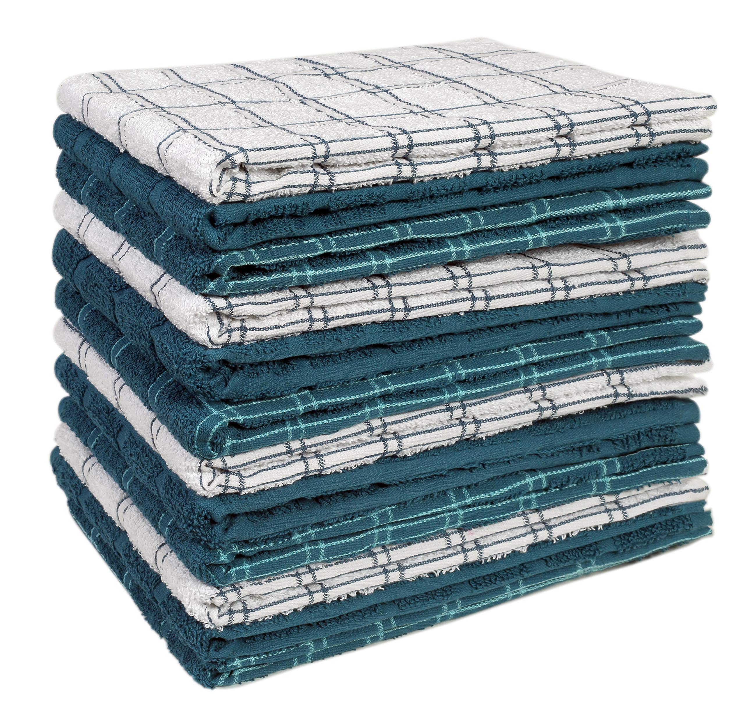 Premium Cotton Kitchen Towels – Set of 12, 15x25 Inches, Ultra Absorbent, Quick-Dry, Durable Dish Towels, Perfect for Cleaning and Drying – Flour Sack & Ring Spun Cotton | Turquoise And White