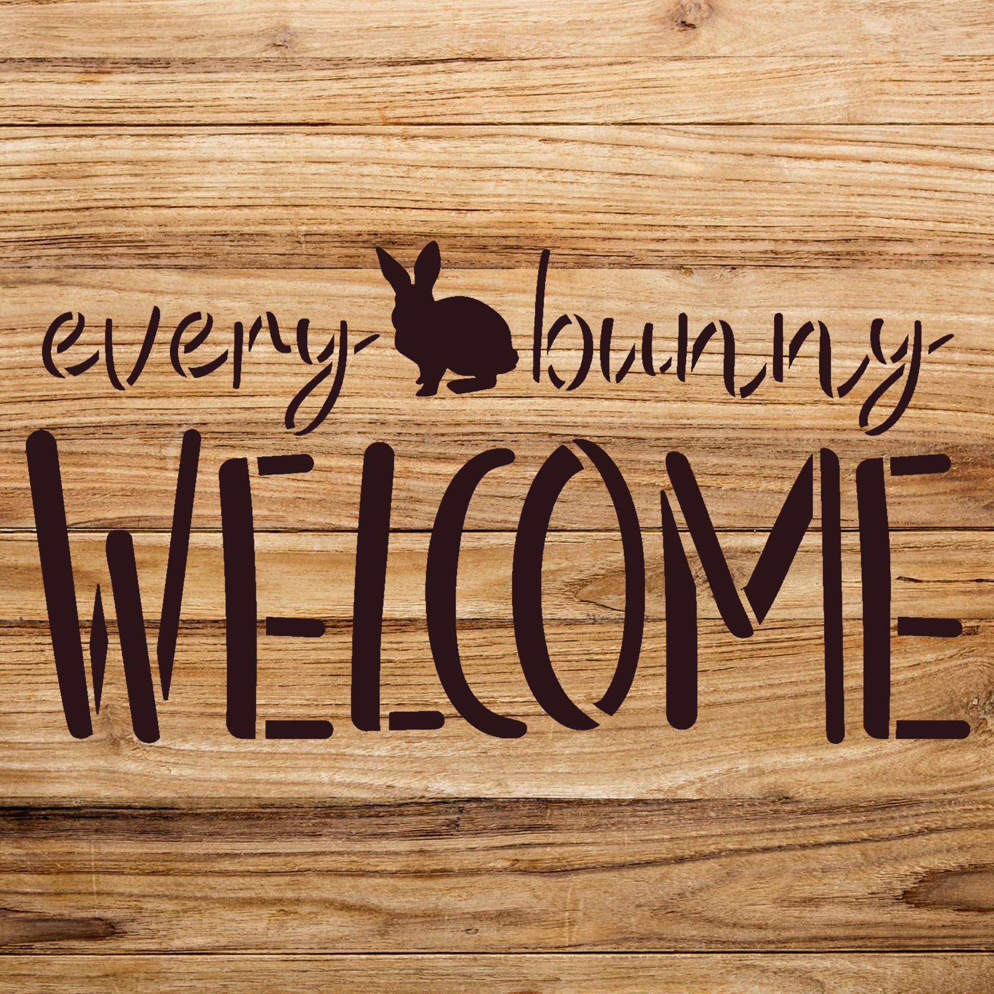 Bunny Welcome Stencil for Walls and Crafts, Reusable Mylar Template, Cursive Spring Home Decor and Easter Script Word Art - Size A3 (16.5