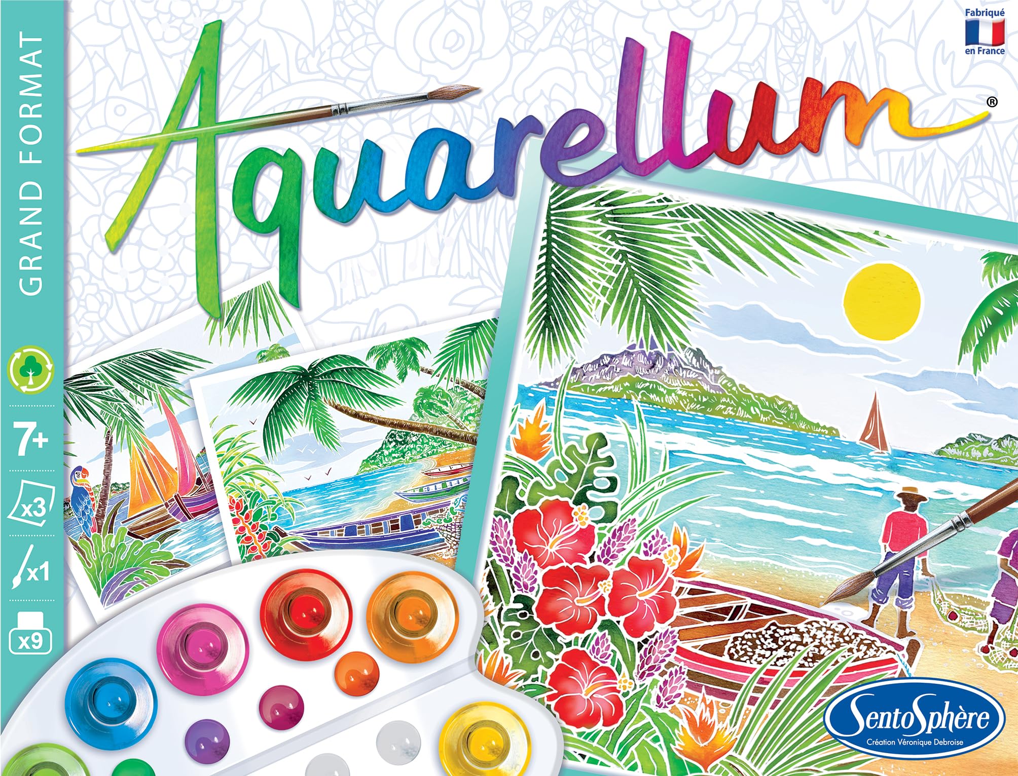Sentosphere Aquarellum Paisajes Tropicales – Kit De Pintura Con Acuarela Para Niños, Motivos Exóticos, Modelo Surtido Pintura Sin Desbordes